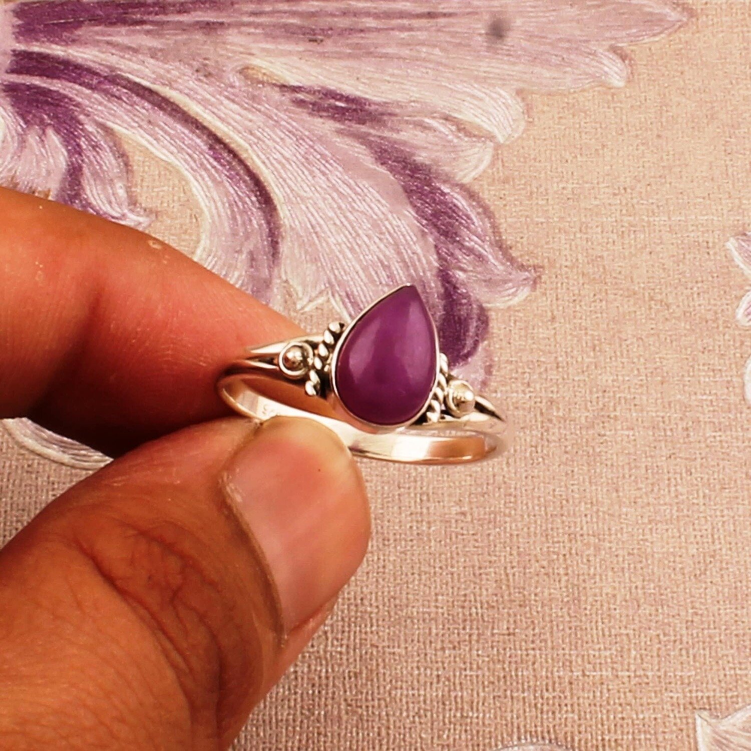 Natural Amazing Purple Jade Top Quality Gemstone Handcrafted Ring Charm With Boho Ring 925-Sterling Solid Silver Ring Middle Finger Ring
