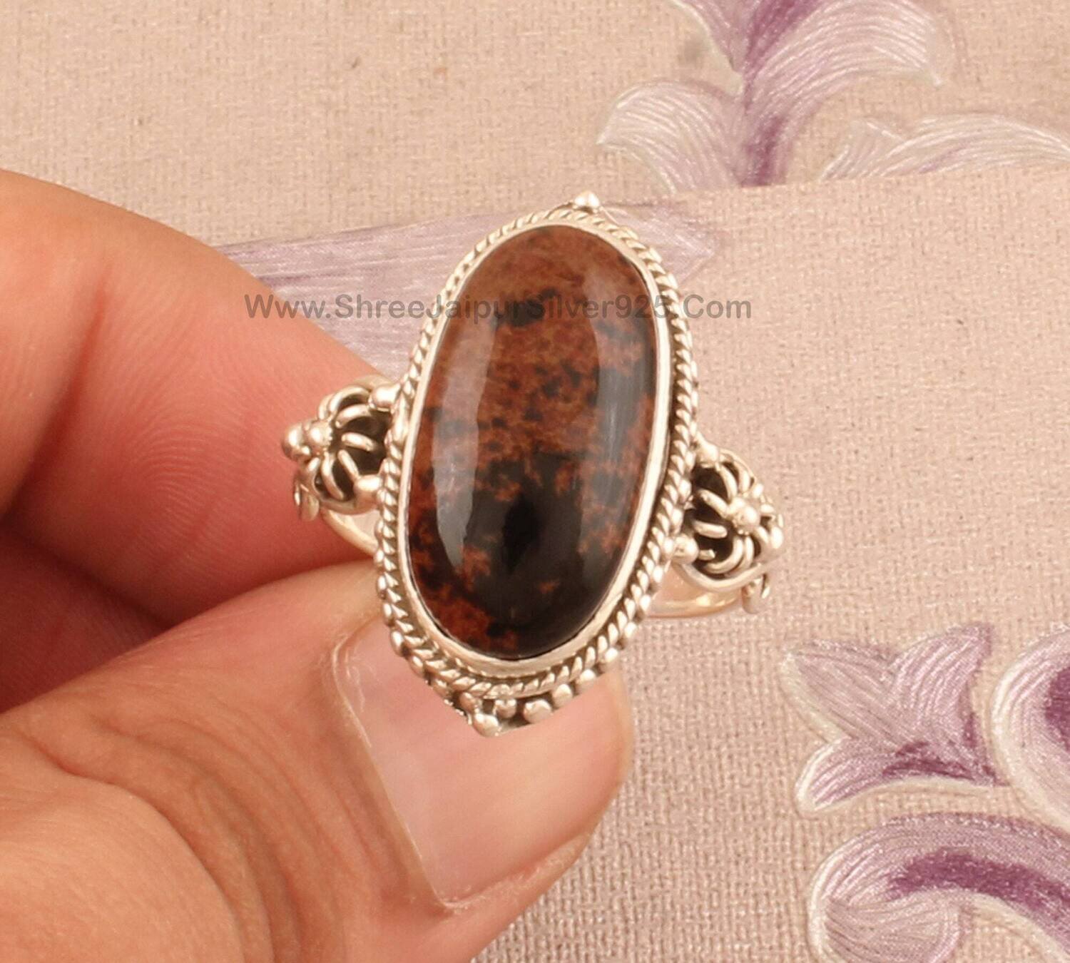 Natural Mahogany Jasper Silver Ring Oval Handmade Silver Gemstone Ring 925 Sterling Silver Engagement Vintage Dainty Designer Ring For Women
