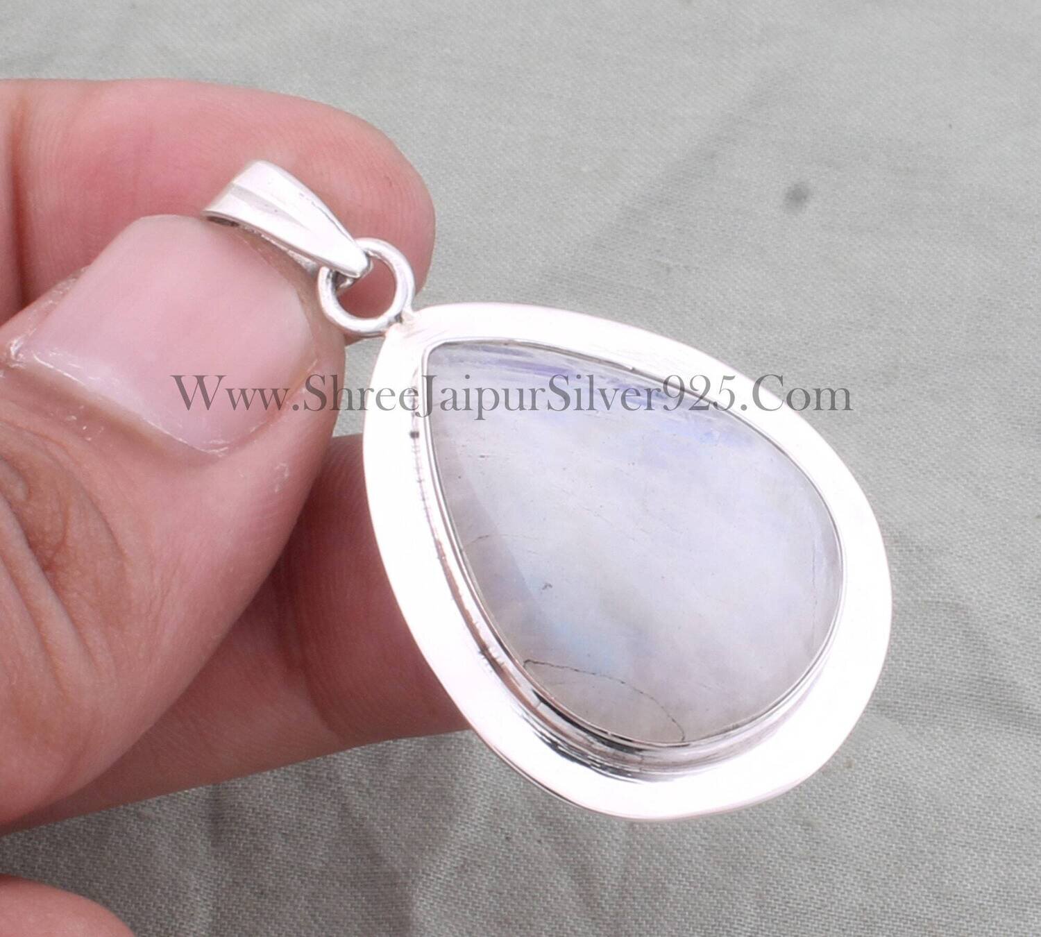 Rainbow Moonstone Solid 925 Sterling Silver Necklace Pendant For Women, Handmade Pear Pendant For Wedding Anniversary Gift For HerBirthstone