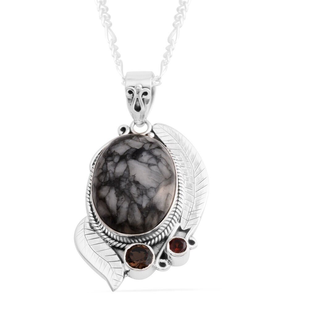 Gift For You ! 925 Sterling Solid Silver Pendant With Natural Dendrite Opal+Red Garnet+Citrine Gemstone Combo Pendant Handcrafted Boho