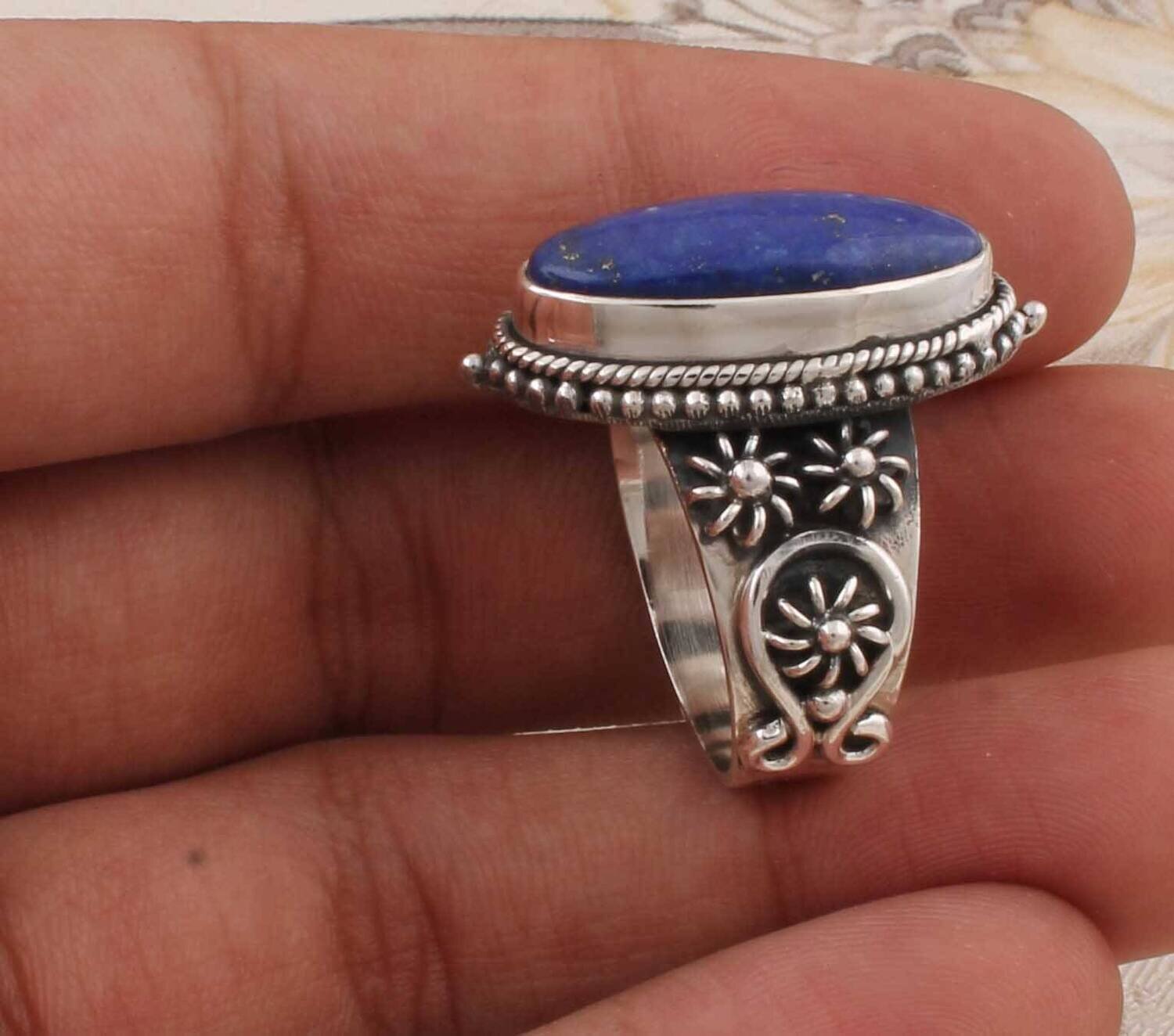 Natural Beautiful Lapis Top Quality Gemstone Ring 925-Sterling Silver Ring,Middle Finger Ring,Antique Silver Ring Gift Item RingCyber2021