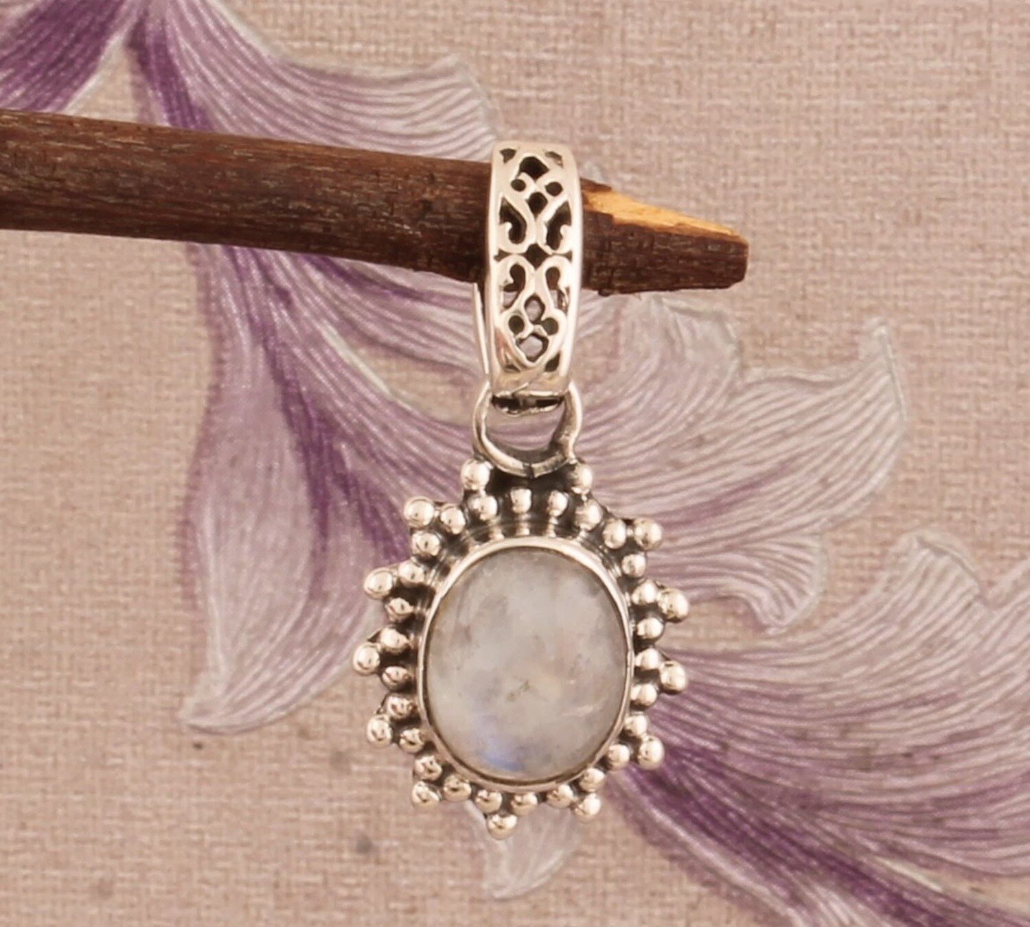 Rainbow Moonstone Necklace Pendant, Solid 925 Sterling Silver Pendant, Oval Stone Pendant, Filigree Bail Pendant, Handmade Moonstone Pendant