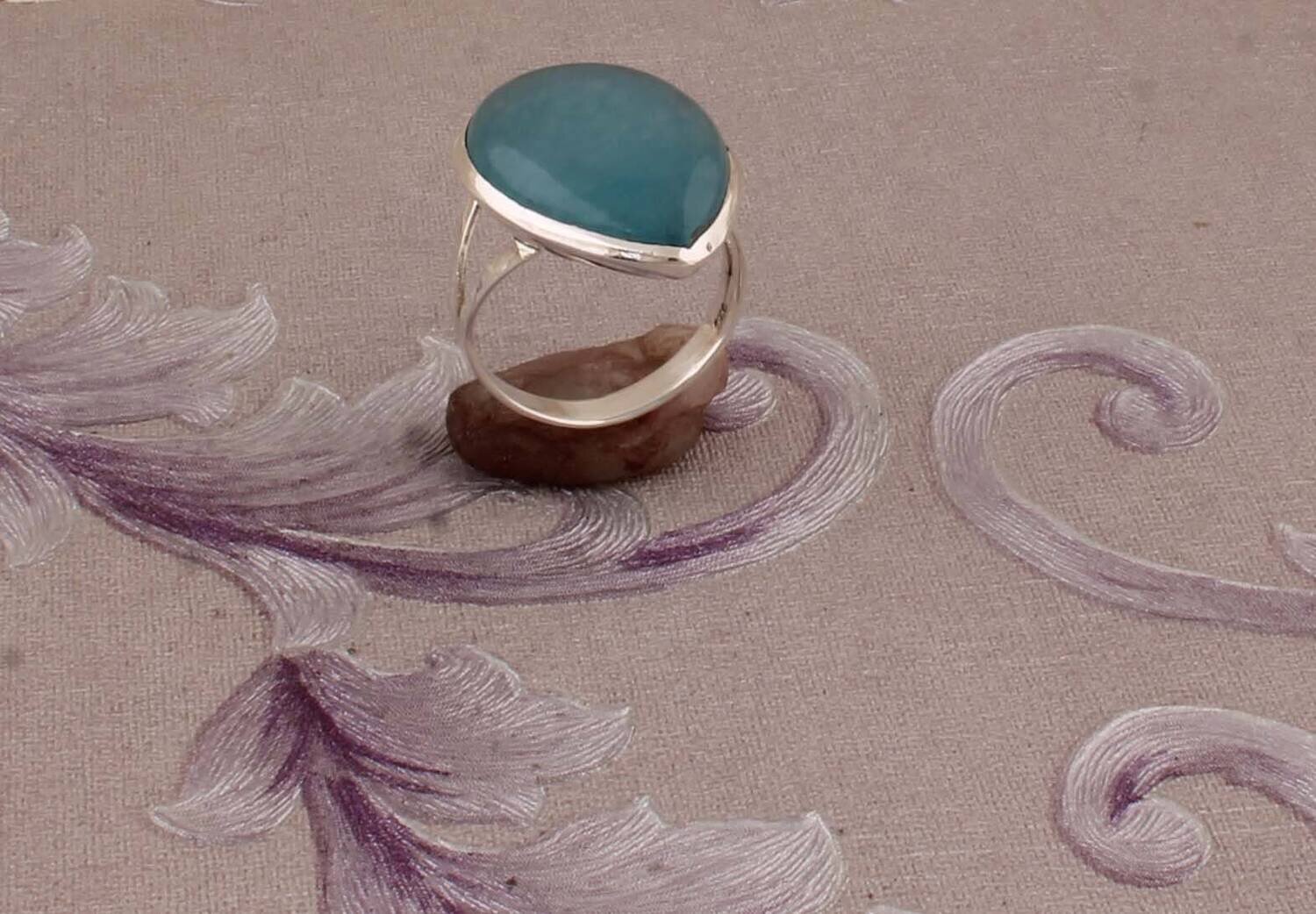 Natural Aqua calci Top Quality Gemstone Ring Pear Shape,With Cabochon Stone Ring 925-Antique Silver Ring Middle Finger Ring Gift For Her