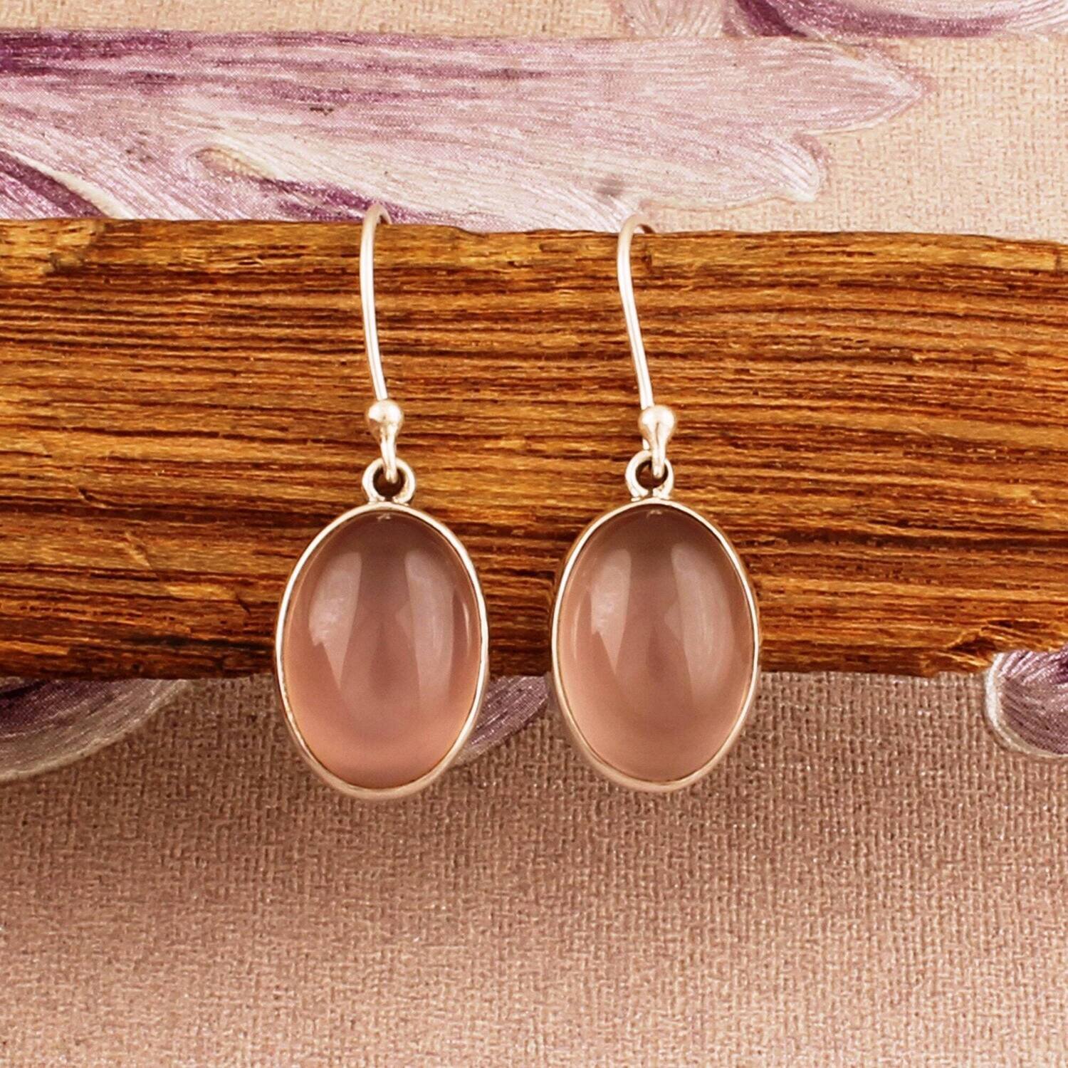 925 sterling Silver Boho Earring Rose Quartz Gemstone Earring Cabochon Stone Boho Earring 925-Sterling Solid Silver Earring Handmade