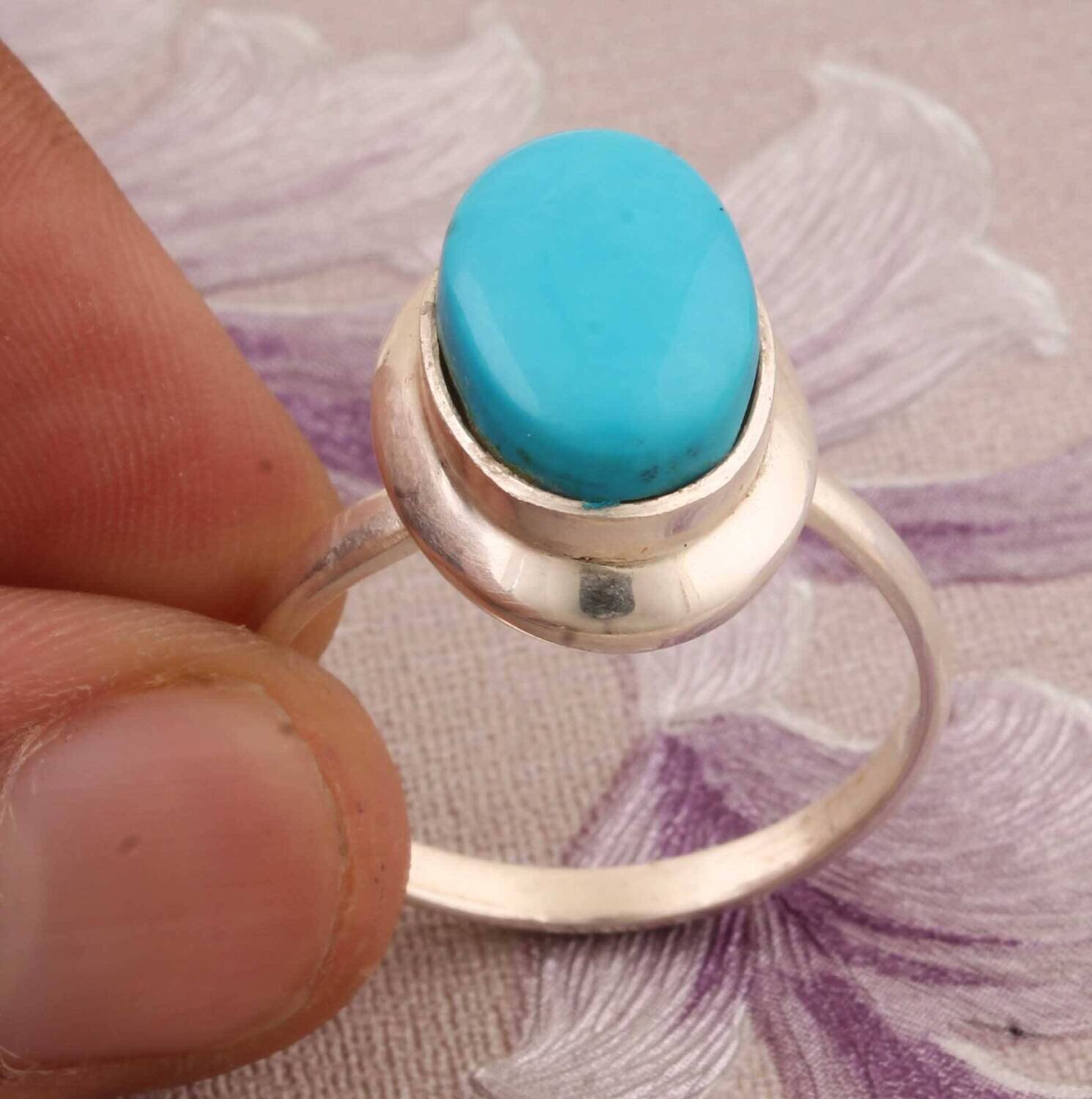 Sleeping Beauty Turquoise Top Quality Gemstone Ring 925-Antique Silver Ring,Sterling Silver Ring,Ring Finger Ring Anniversary Gift Ring