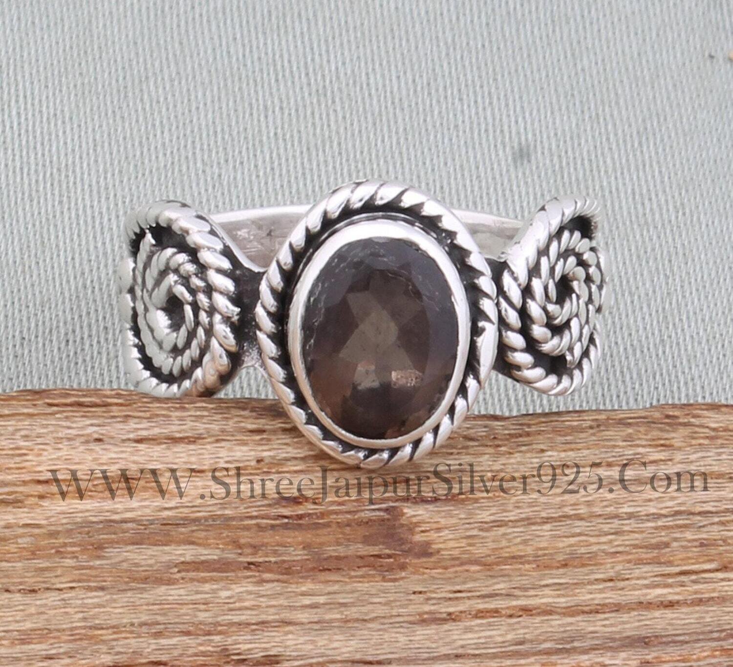 Natural Smoky Topaz Oval Cut Stone Solid 925 Sterling Silver Ring For Women, Handmade Silver Designer Ring For Wedding Anniversary Gifts
