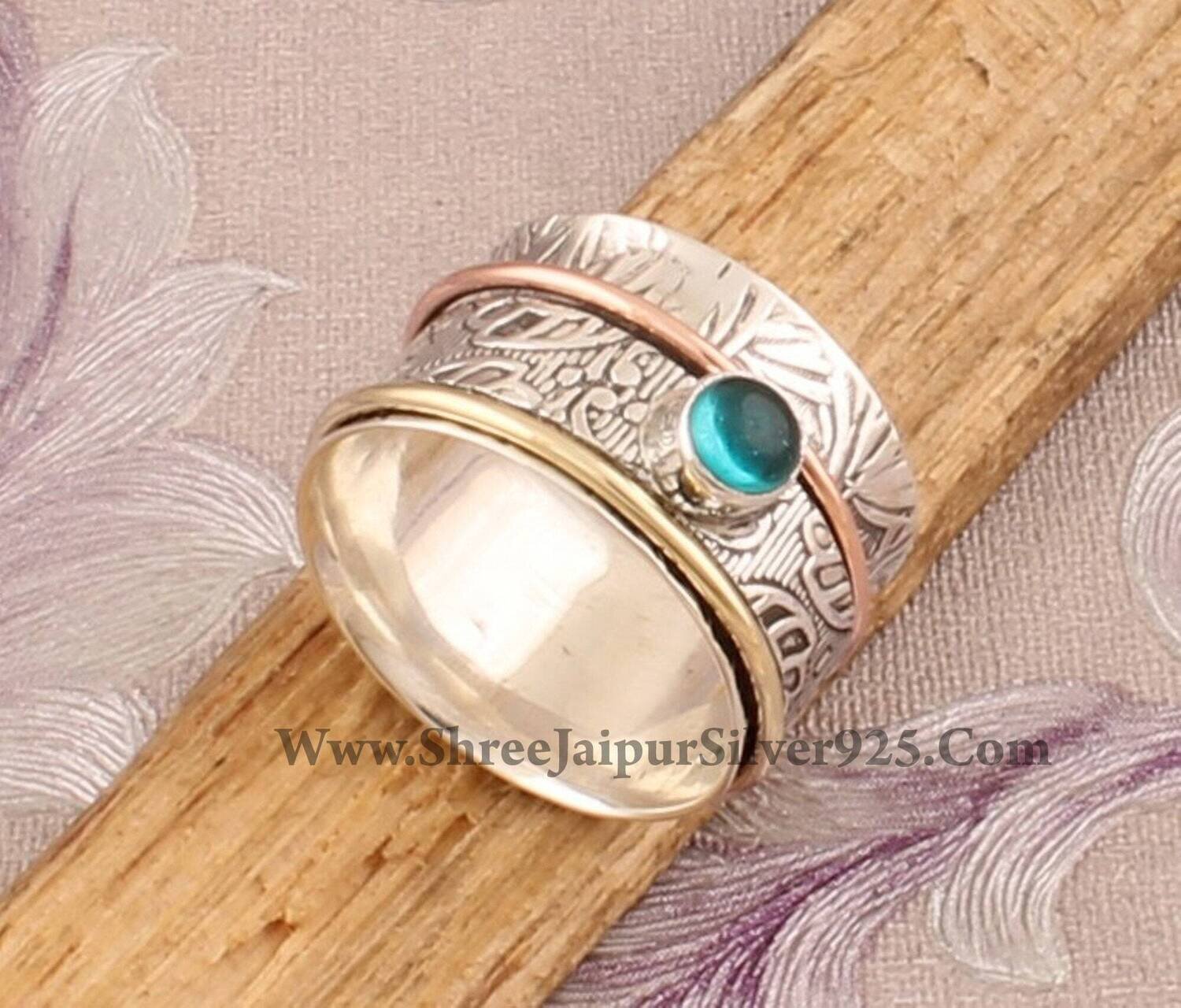 925 SOLID Sterling Silver Neon Gemstone Spinner Ring, HandmadeBirthstone