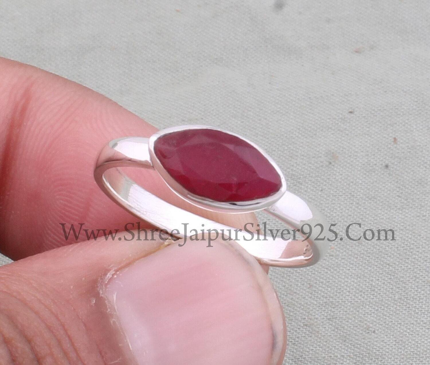 Ruby Solid 925 Sterling Silver Ring For Women, Handmade Silver Marquise Cut Stone Red Ruby Ring Gifts For Her Bridal Wedding Anniversary
