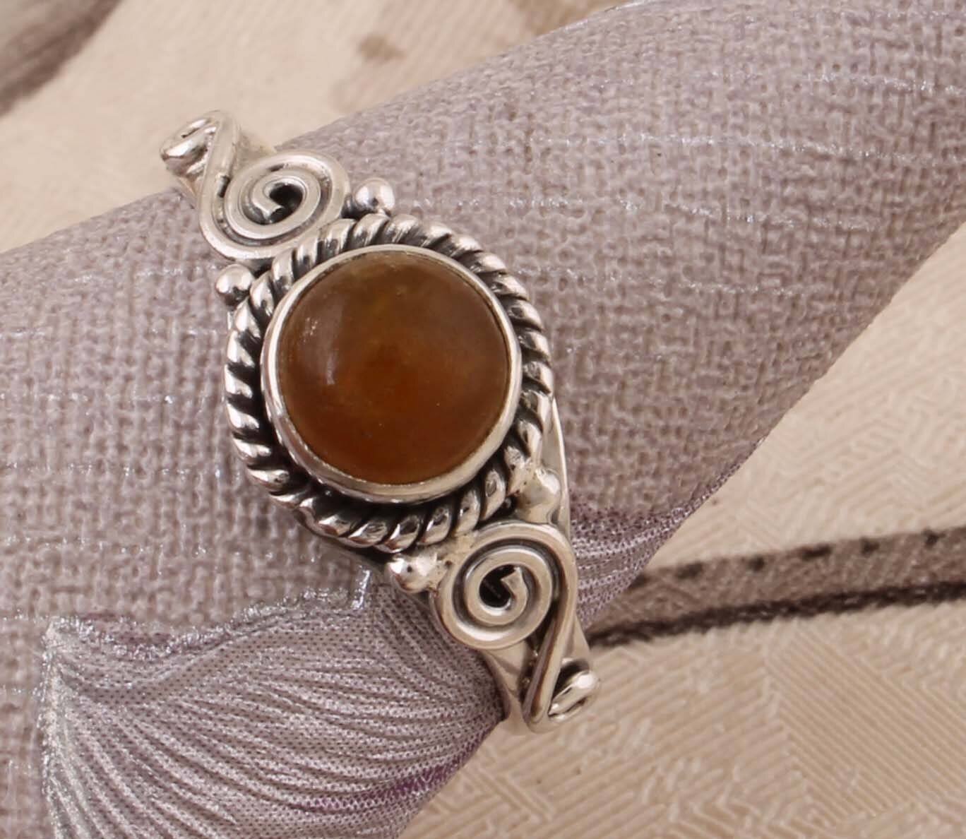 Amazing Yellow Jade Top Quality Gemstone Ring,Engagement Ring,Antique Silver Ring,Round Stone Ring,Sterling Silver Ring,Index Finger Ring