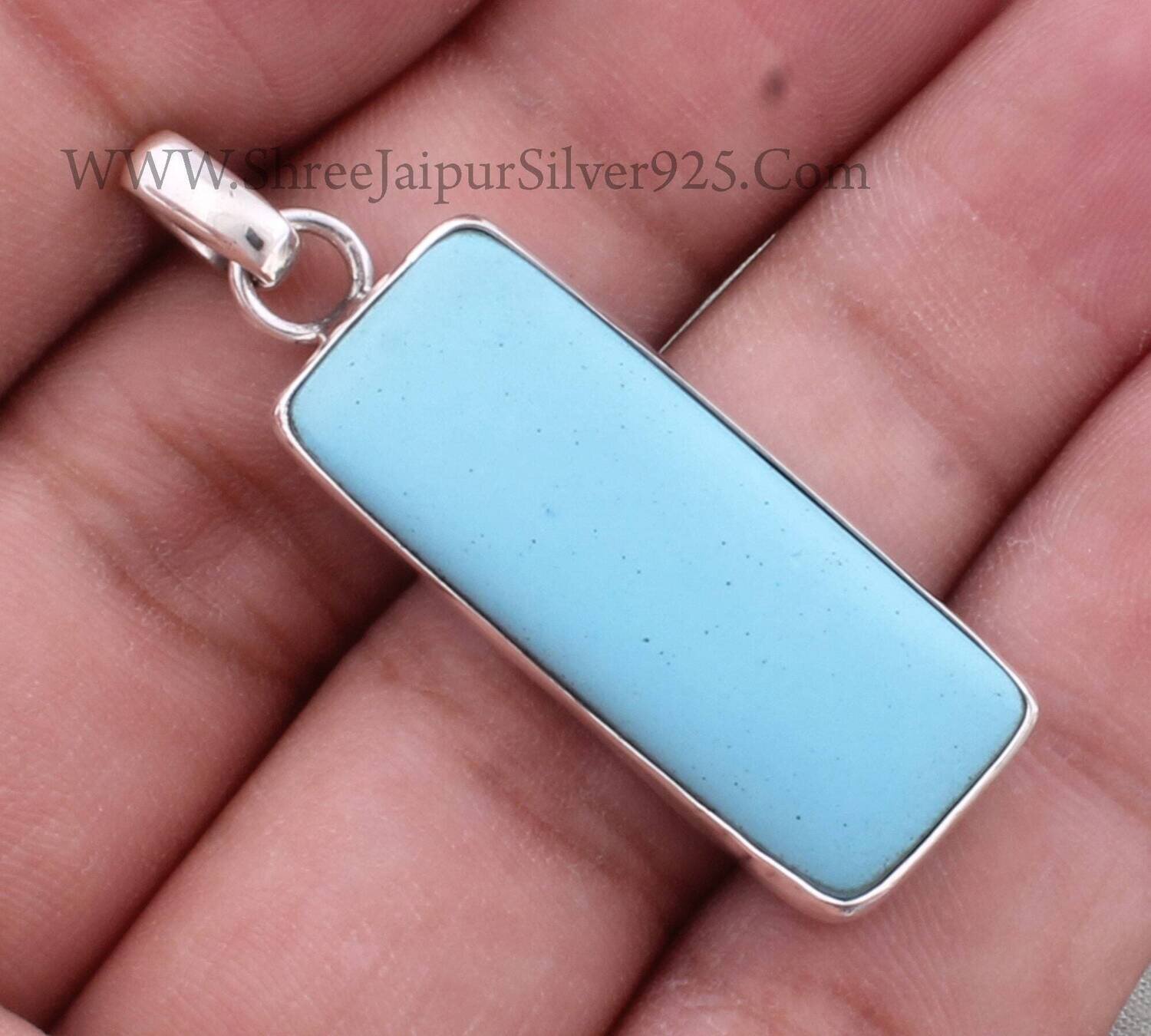 925 Sterling Silver Turquoise Necklace Pendant, Turquoise Bar Gemstone Pendant, Boho Turquoise Rectangle Gemstone Silver Pendant, Girls Gift