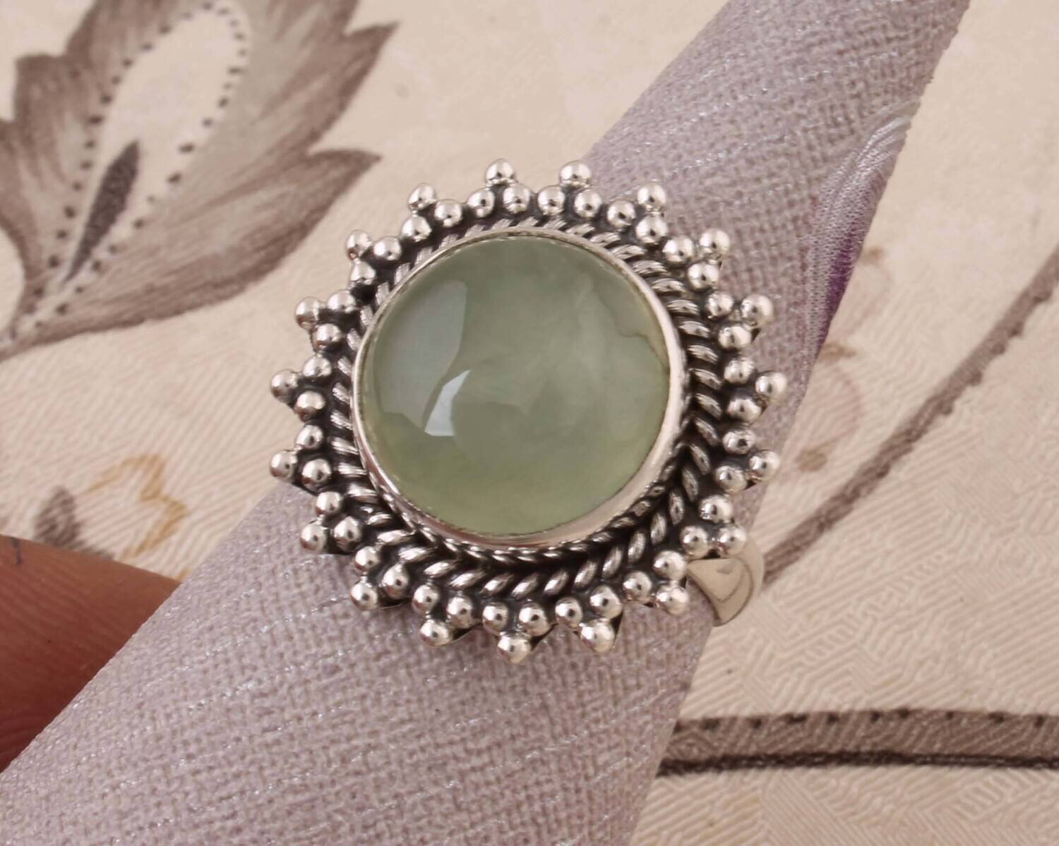 Natural Prehnite AAA+Quality Gemstone Ring,Engagement Ring 925-Antique Silver Ring,Oval Stone Ring,Sterling Silver Ring,Index Finger Ring