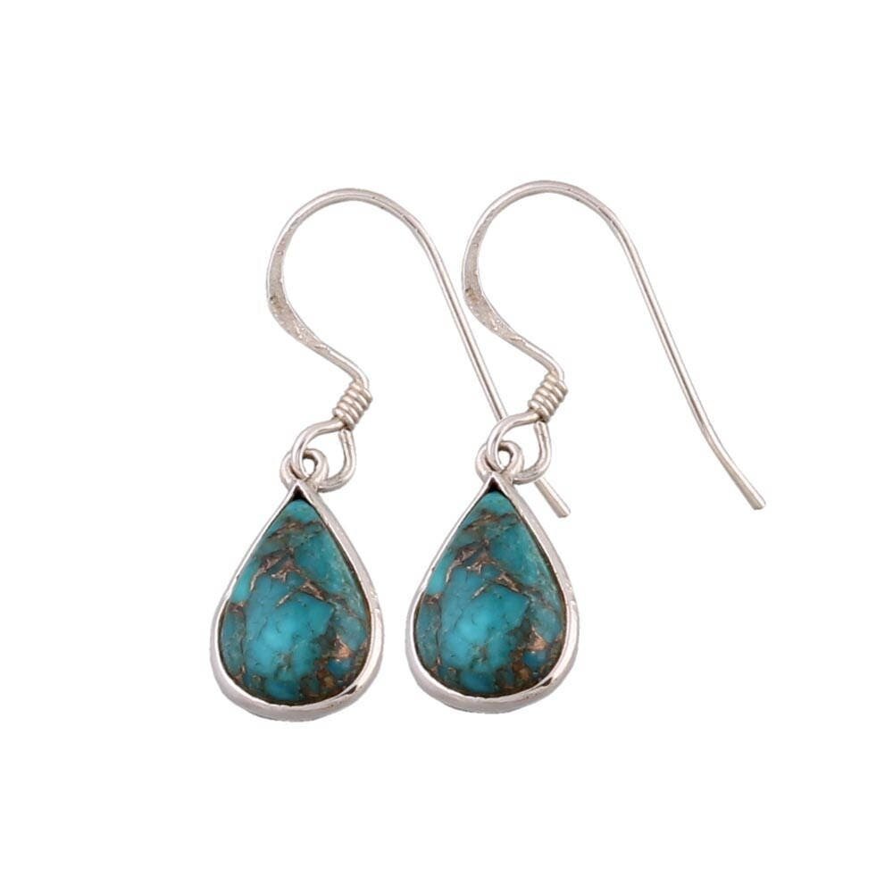 Blue Copper Turquoise Gemstone Earring, 925 Sterling Silver Solid Designer Earring, Anniversary Wedding Gift For Her, Christmas Gift