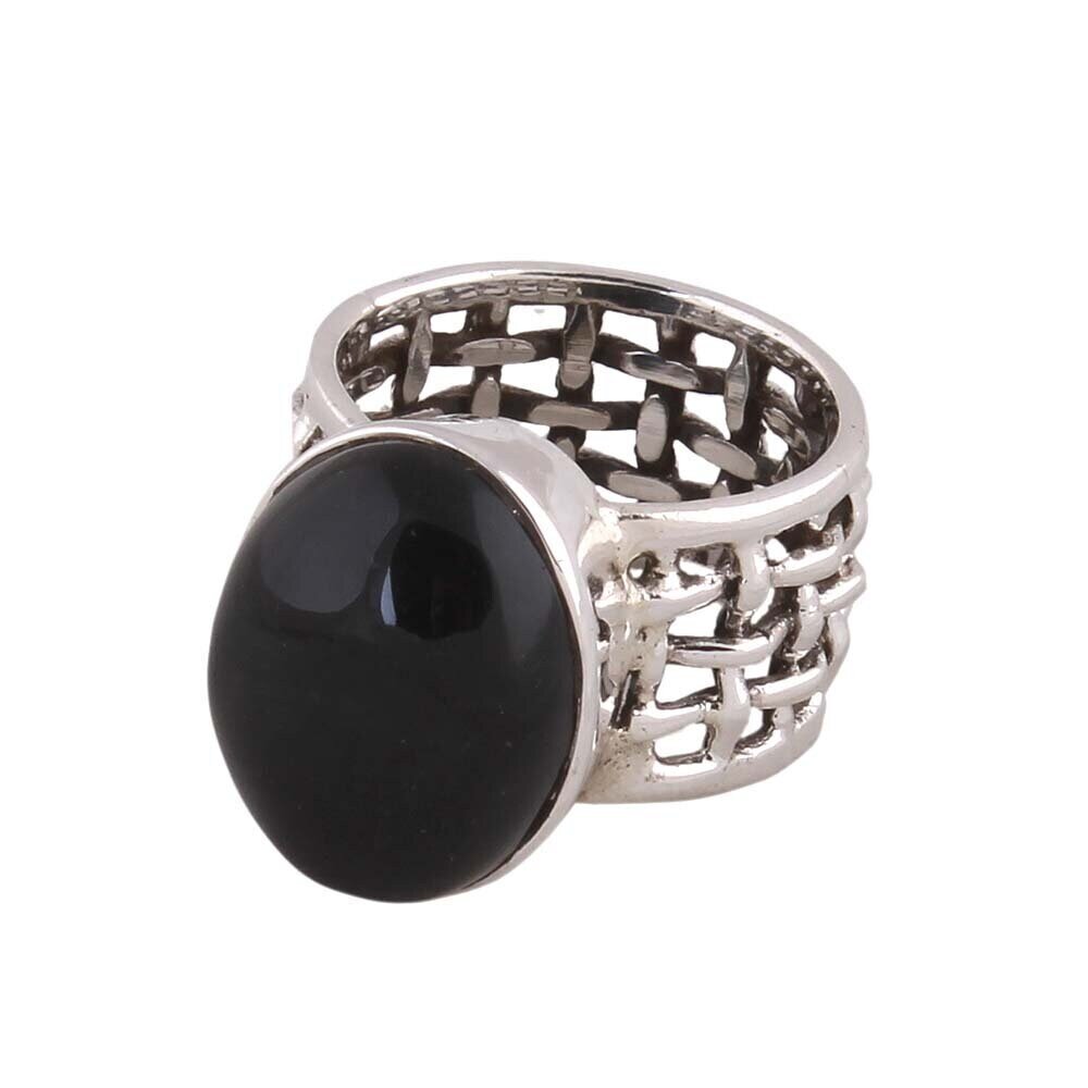 Silver Ring 925 Sterling Silver Ring Black Spinal Gemstone Birthstone