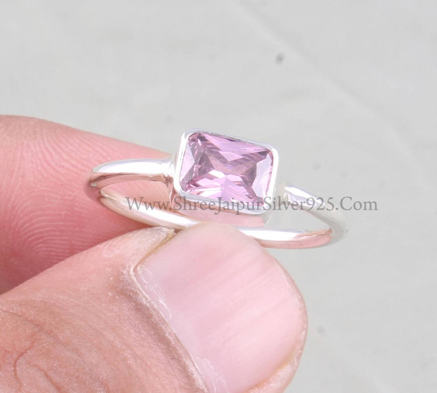 Amethyst Solid 925 Sterling Silver Ring For Women, Emerald Cut Stone Ring, Handmade Rectangle Stone Ring For Birthstone GiftBirthstone