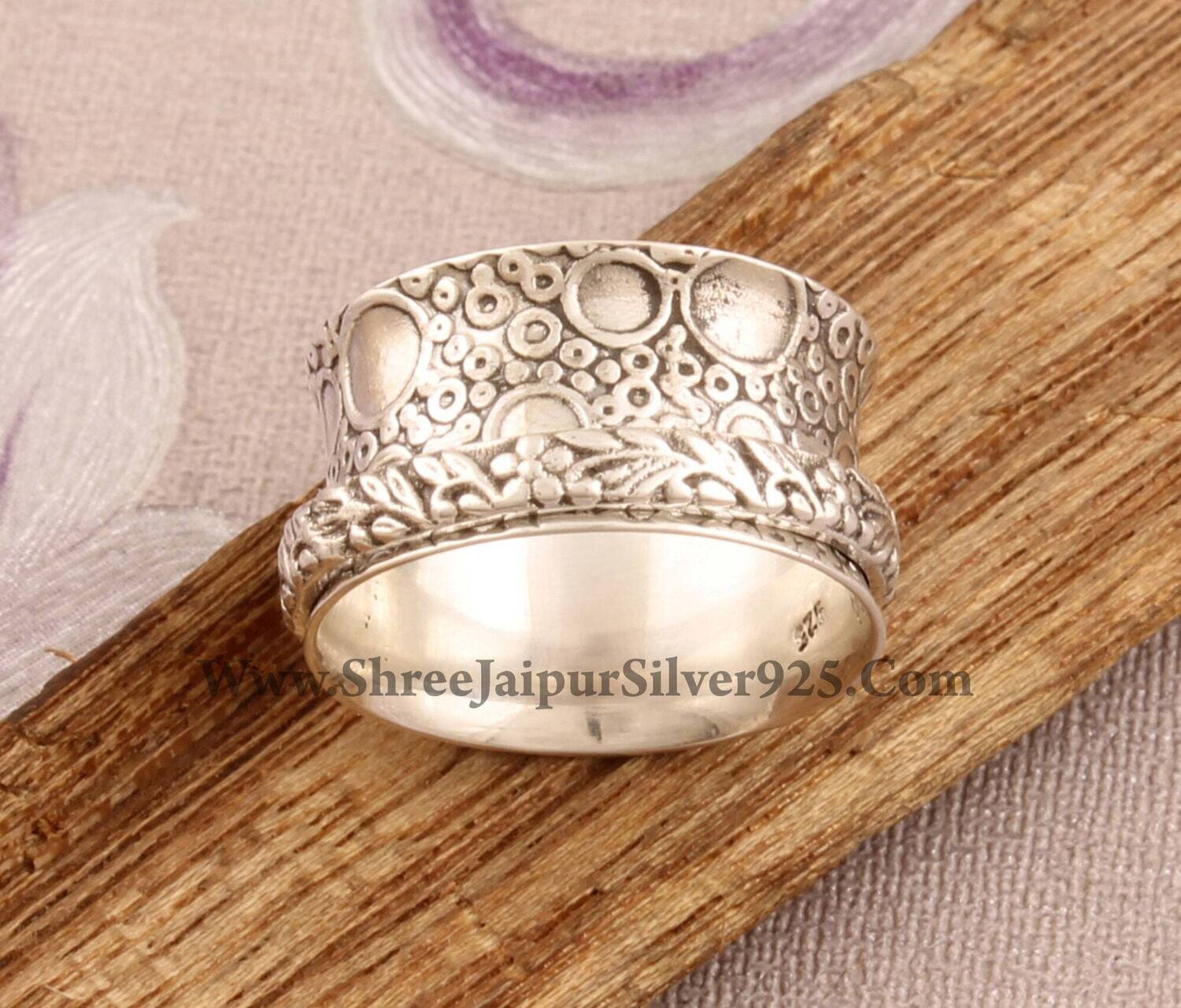 Silver Band 925 Spinner Ring For Women, Handmade Silver Meditation Ring For Her, Solid Silver Anxiety Ring, Bridal JewelryBirthstone