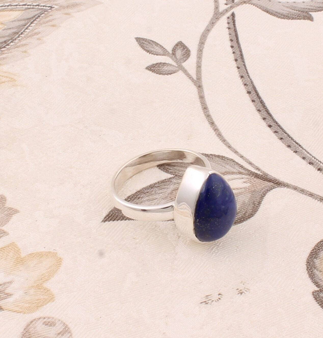 Solid 925-Sterling Silver Ring Gift For You Natural Lapis AAA+Quality Gemstone Ring Handmade Engagement Ring-- Ring Finger Ring L#-202120