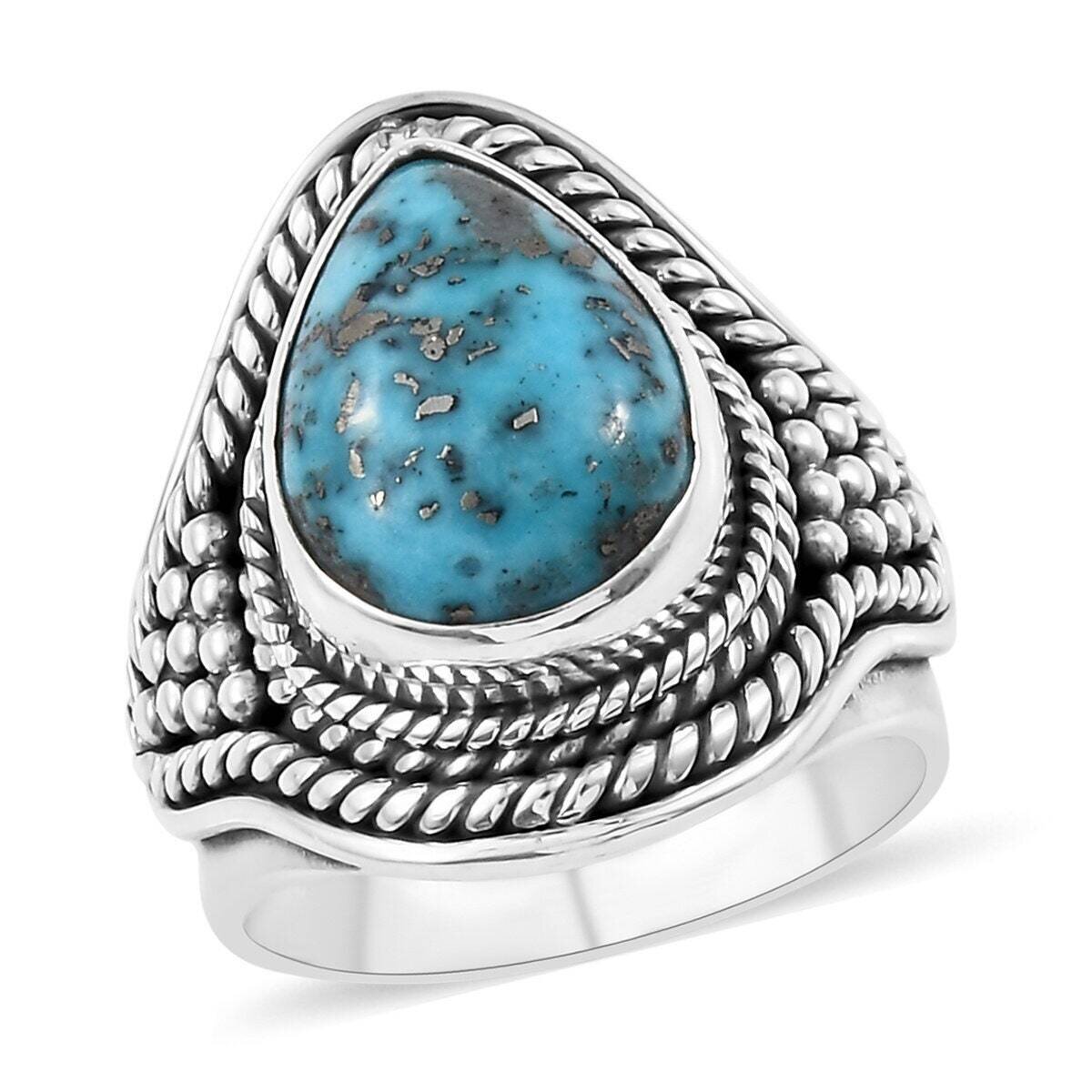 Composite Turquoise Top Quality Gemstone Ring 925-Antique Silver Ring,Sterling Silver Ring,Ring Finger Ring Anniversary RingCyber2021
