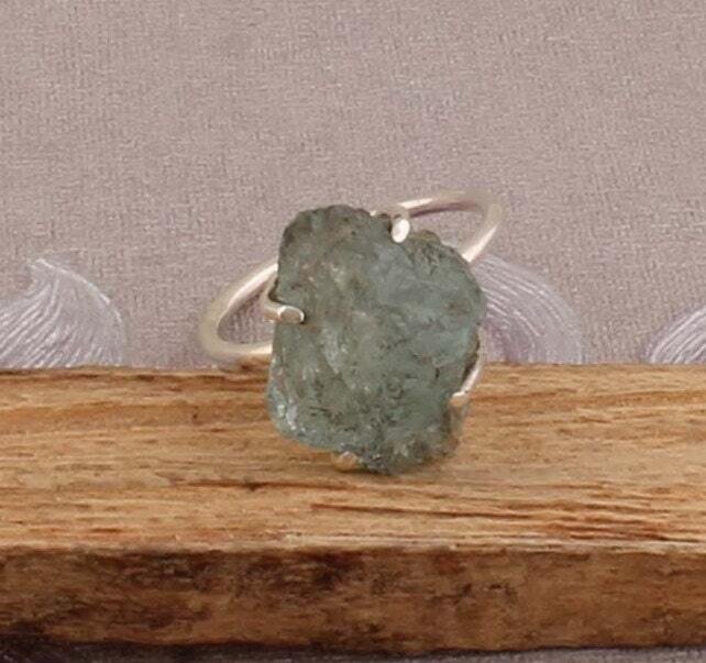 Raw Ring Natural Raw Aquamarine Gemstone Ring 925-Sterling Solid Silver Ring,Antique Silver Ring,Index Finger Ring One-Of-KindBirthstone