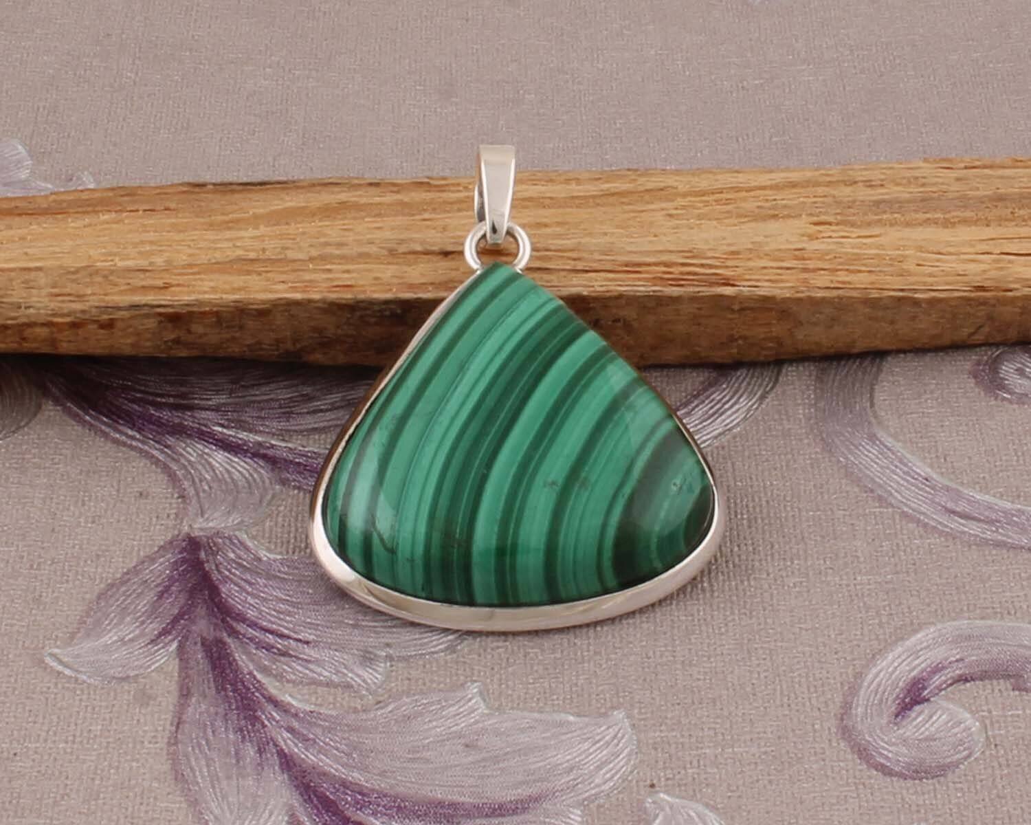 925 Sterling Silver Malachite Pendant For Women Green Pear Shape Handmade Gemstone 925 Silver Jewelry Celtic Rustic Art Deco Gift For Sister