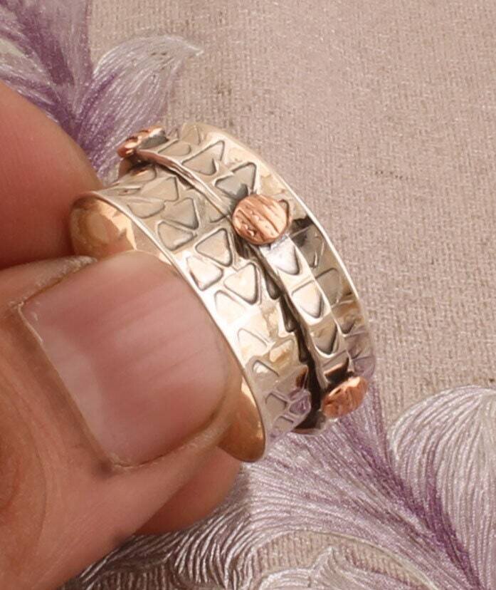 Thumb Ring 925-Sterling Silver Ring, Spinner Ring Two Tone RingBirthstone