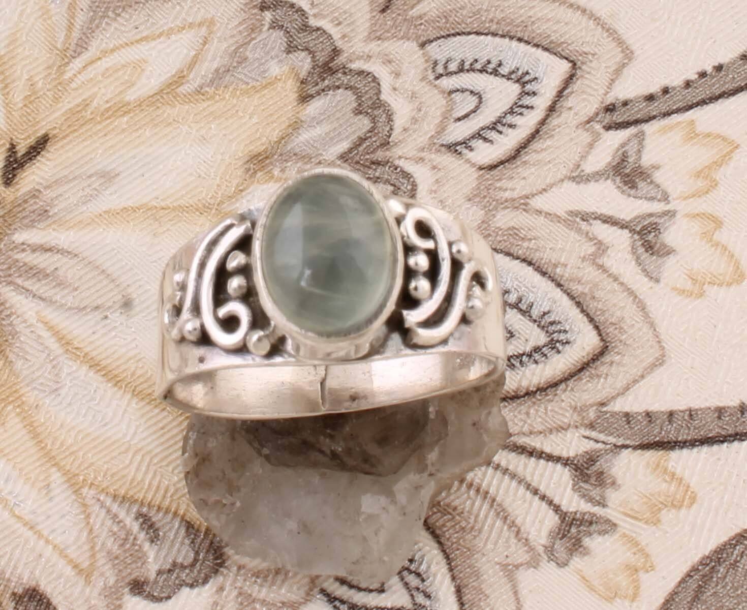 Natural Prehnite AAA+Quality Gemstone Ring Cabochon Fire Stone Boho Ring 925-Sterling Silver Ring,Engagement Ring,Middle Finger Ring