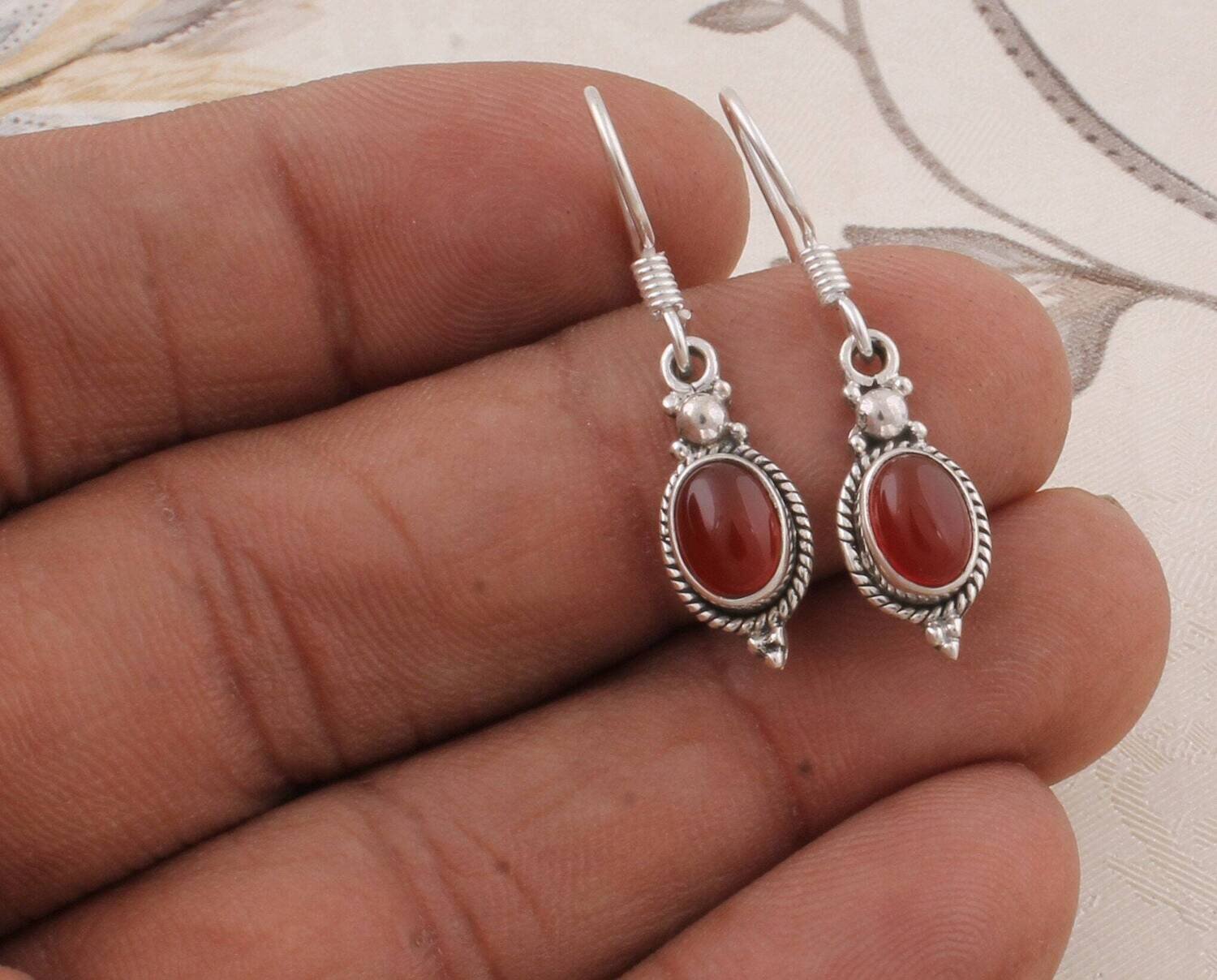 925-Silver Sterling Earring Handmade Earring Natural Red Onyx Top Quality Gemstone Earring Red Color Stone And Silver Color EarringCyber2022