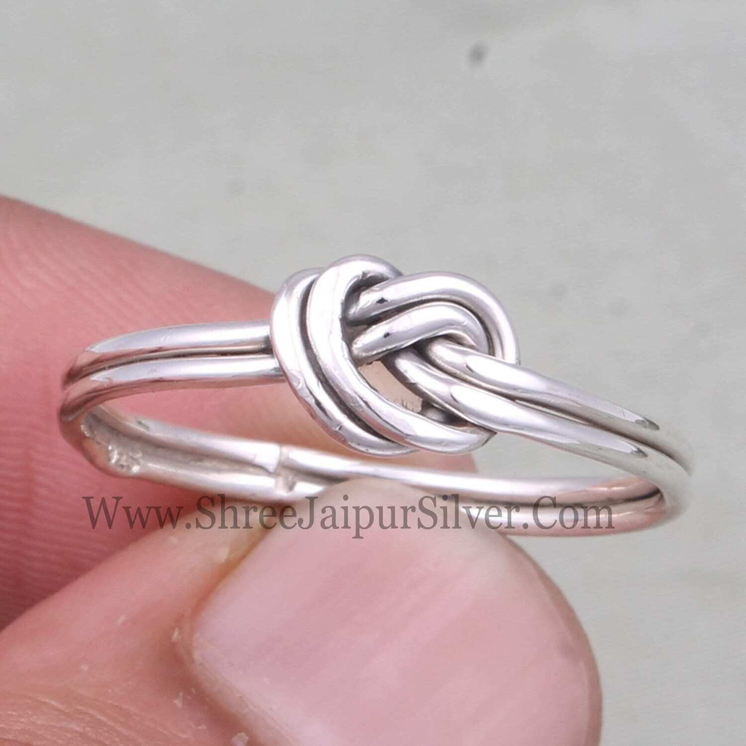 Double Knot Solid 925 Sterling Silver Ring For Women, Handmade Knot Dainty Midi Stacking Minimalist Ring Gifts For Her Promise Friendship