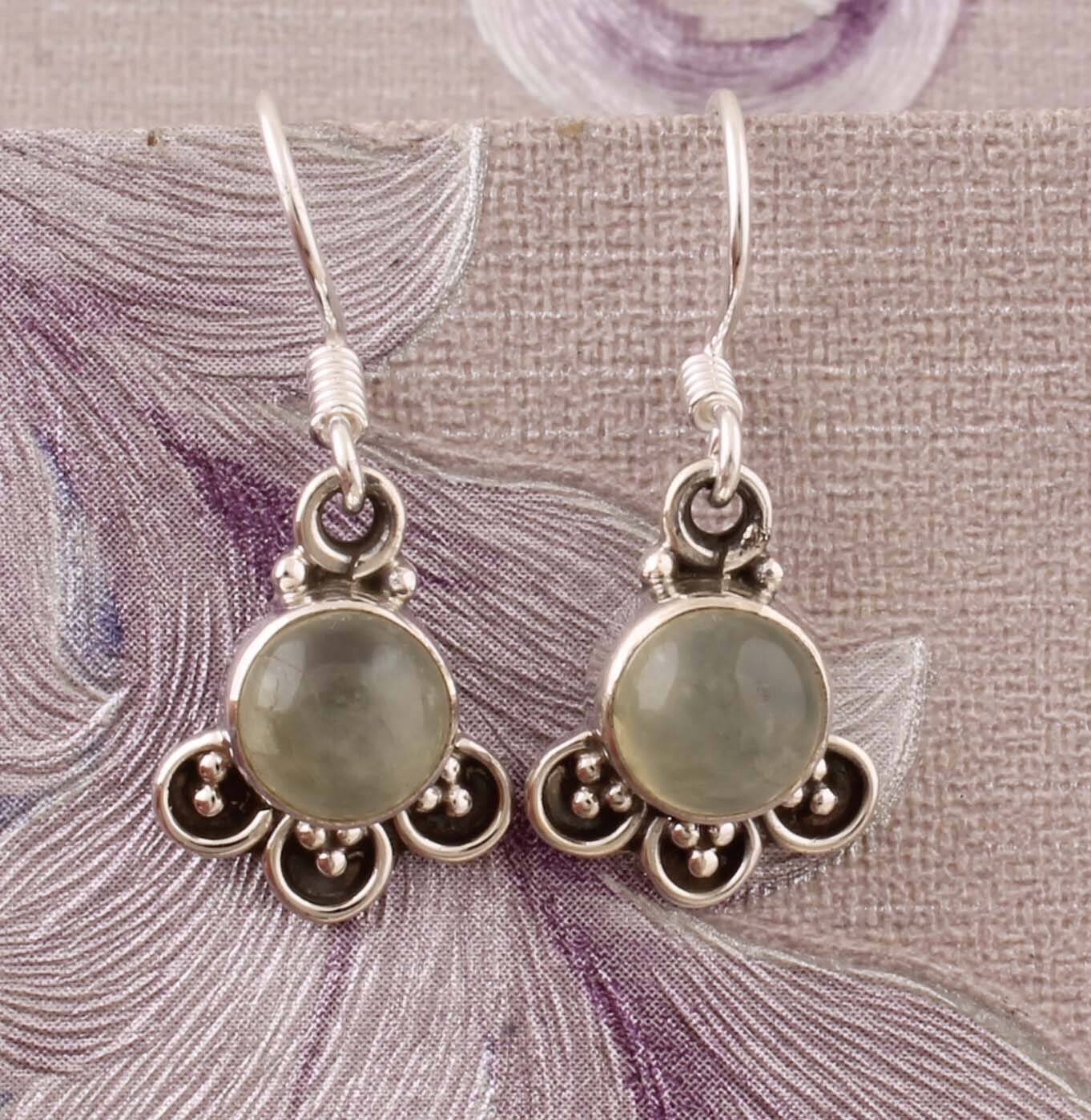 Natural Prehnite Top Quality Gemstone Earring,925-Sterling Silver Earring,Wedding Earring,Antique Silver Earring,Anniversary Gift Earring