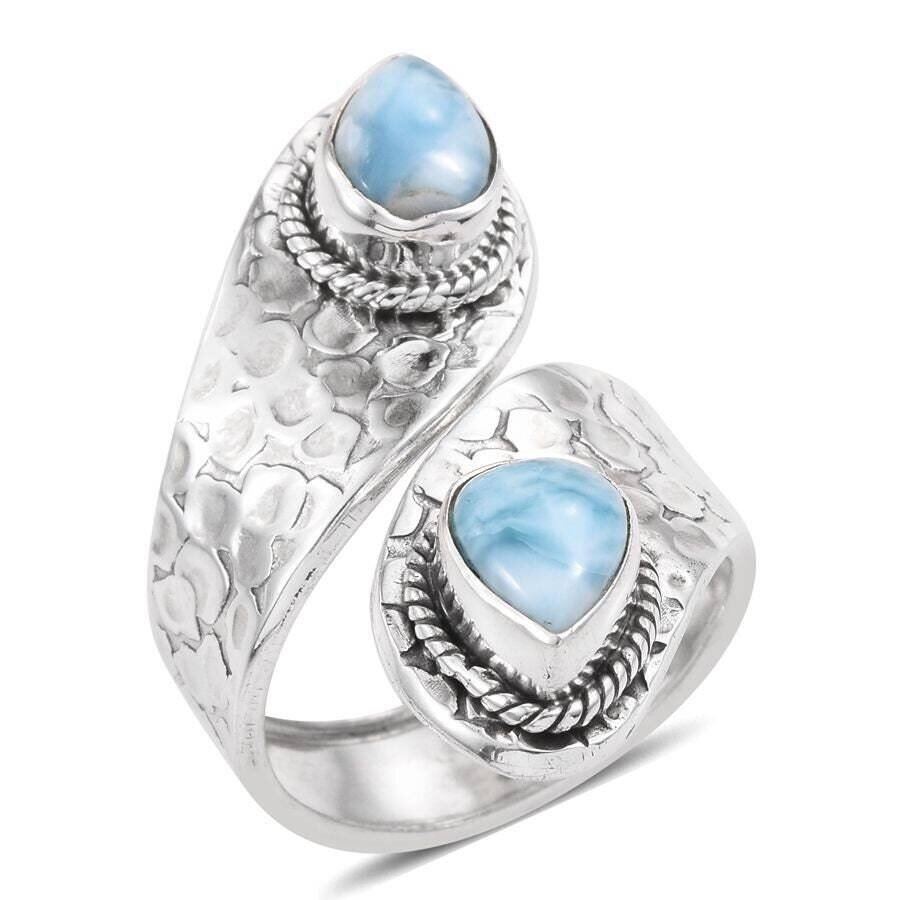 Fancy Ring 925-Sterling Silver Solid Ring With Natural Larimar AAA+Quality Gemstone Ring Handcrafted Charm Boho Ring-Ring Finger Ring