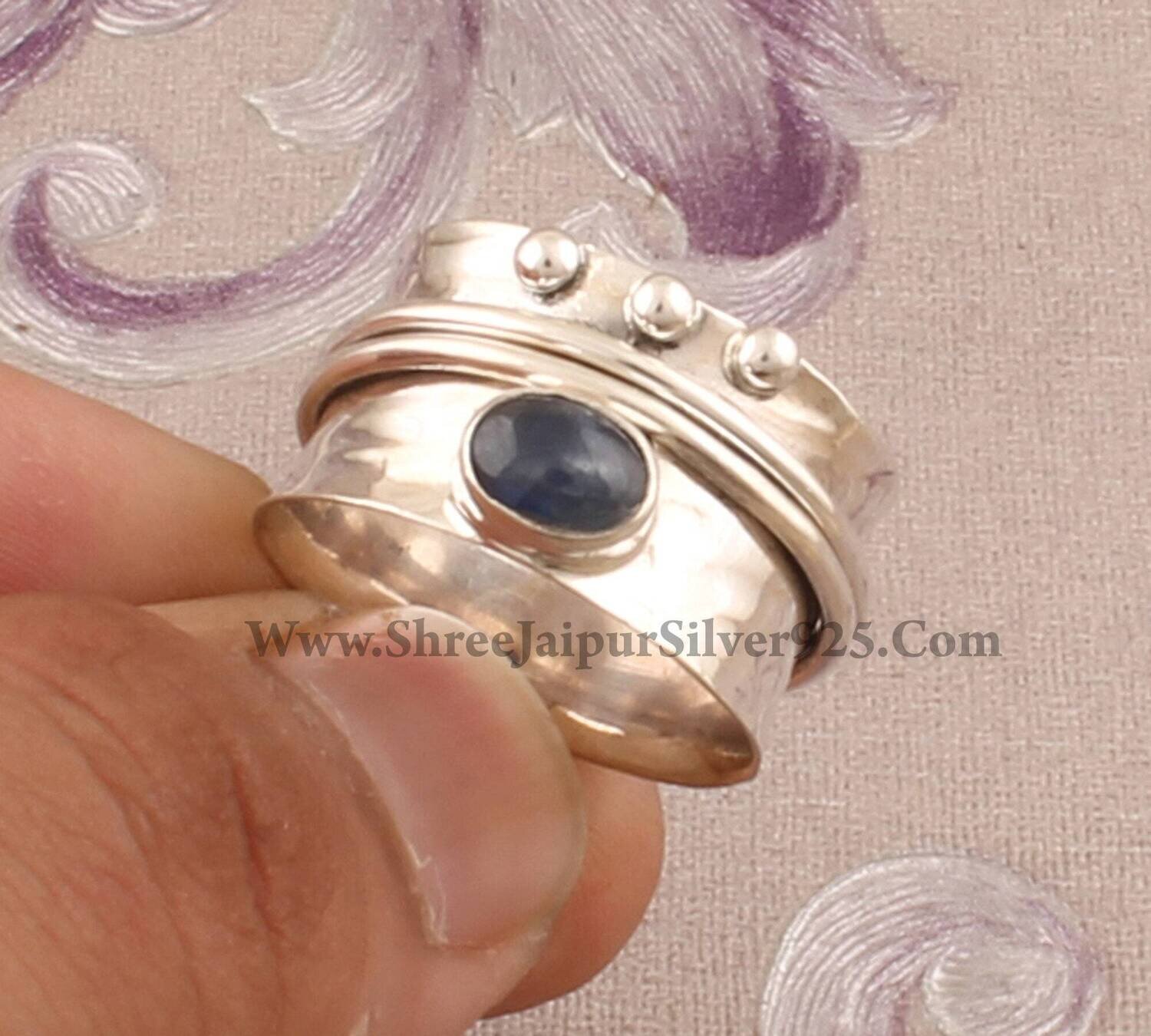 Natural Kyanite Solid 925 Sterling Silver Spinner Ring For Women, Handmade Oval Meditation Wedding Ring Boho Worry Anxiety Ring Gift For Her