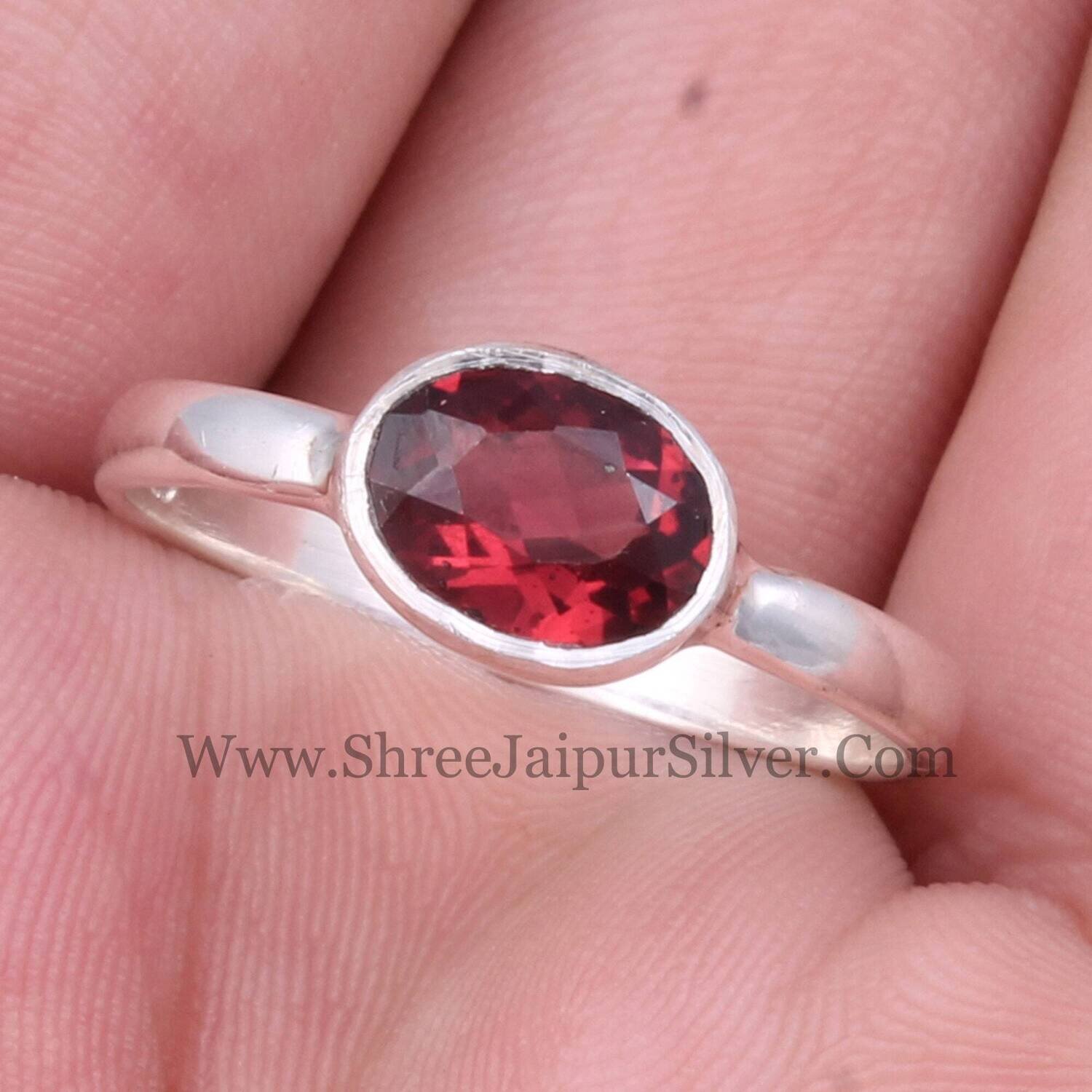 Natural Red Garnet Oval Cut Stone Solid 925 Sterling Silver Ring For Women, Handmade Solid Silver Ring For Wedding Anniversary Gifts Idea