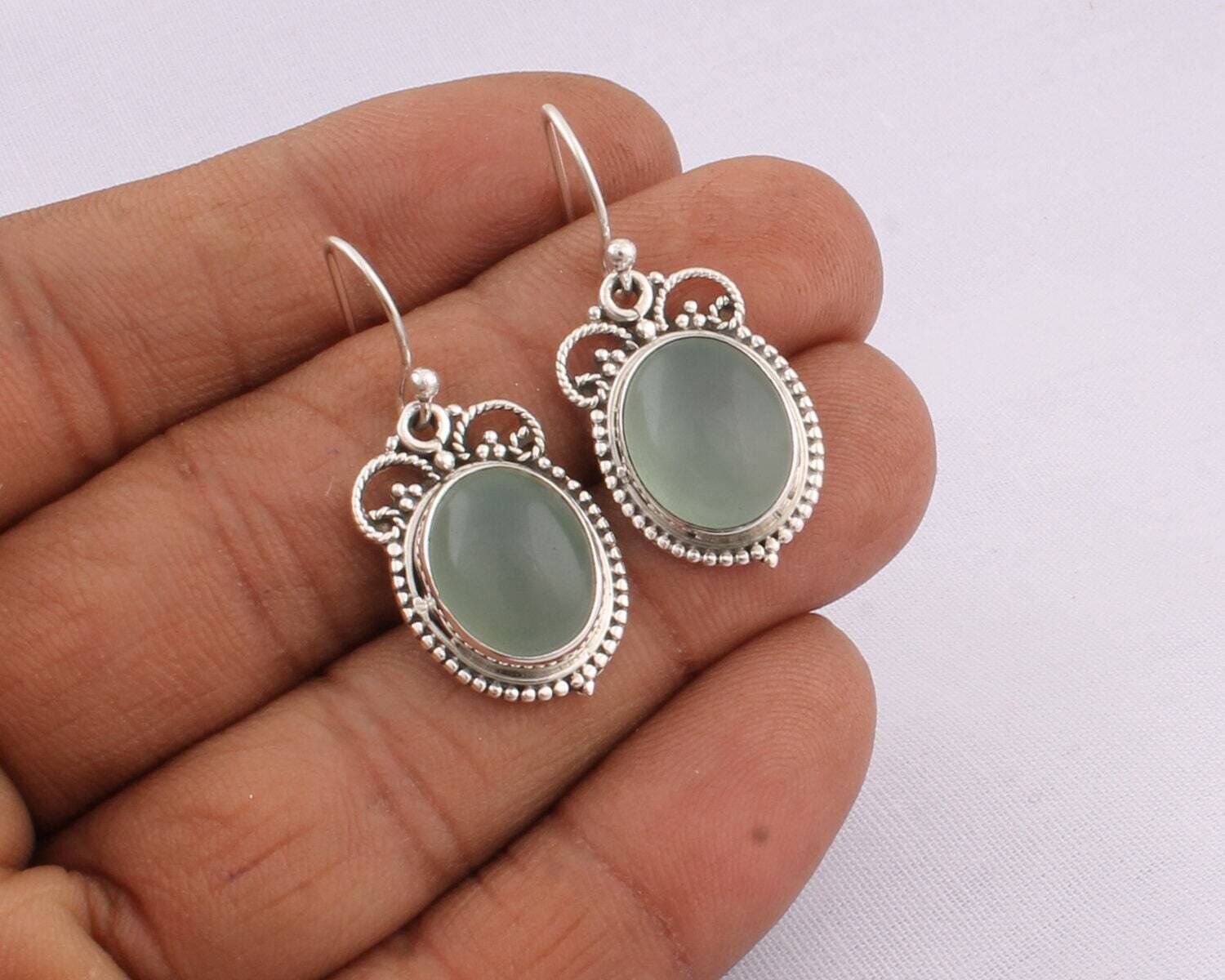 925 Sterling Silver Boho Earring  Gemstone Earring Cabochon Calci Stone Boho Earring 925-Sterling Solid Silver Earring HandmadeCyber2021