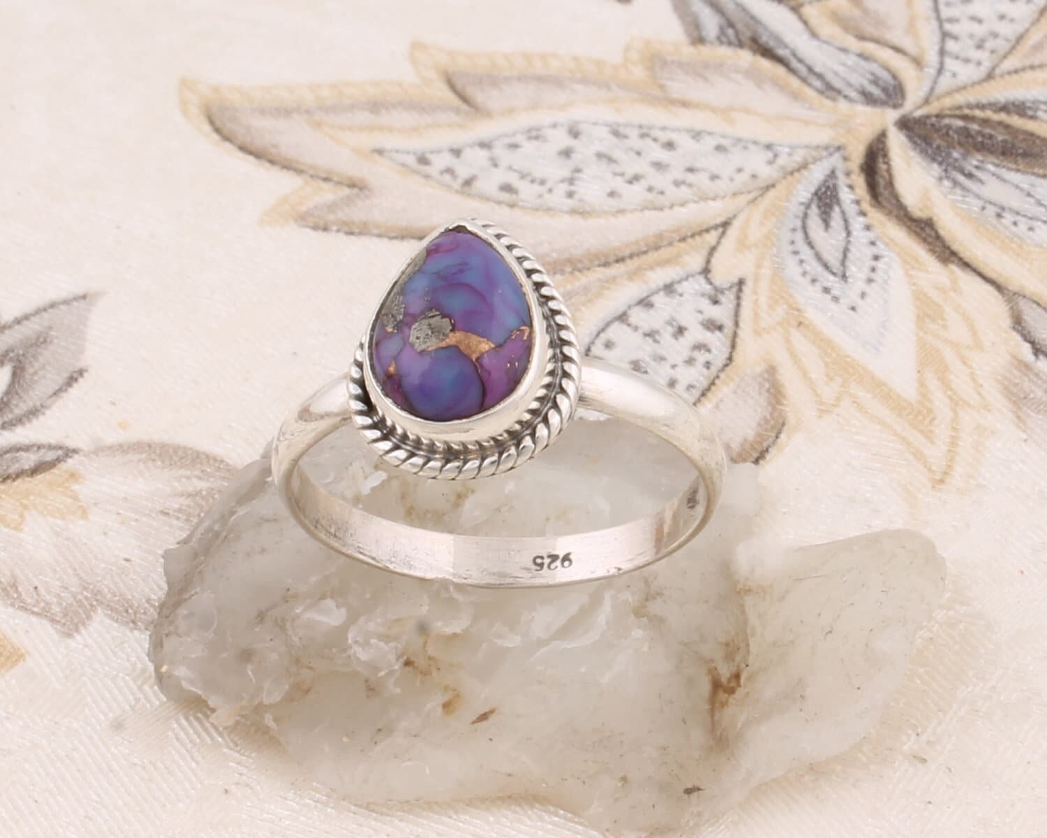 Handcrafted Ring With  Composite Turquoise Gemstone Ring Cabochon Stone Boho Ring-Ring Finger Ring 925-Silver Sterling RingBirthstone