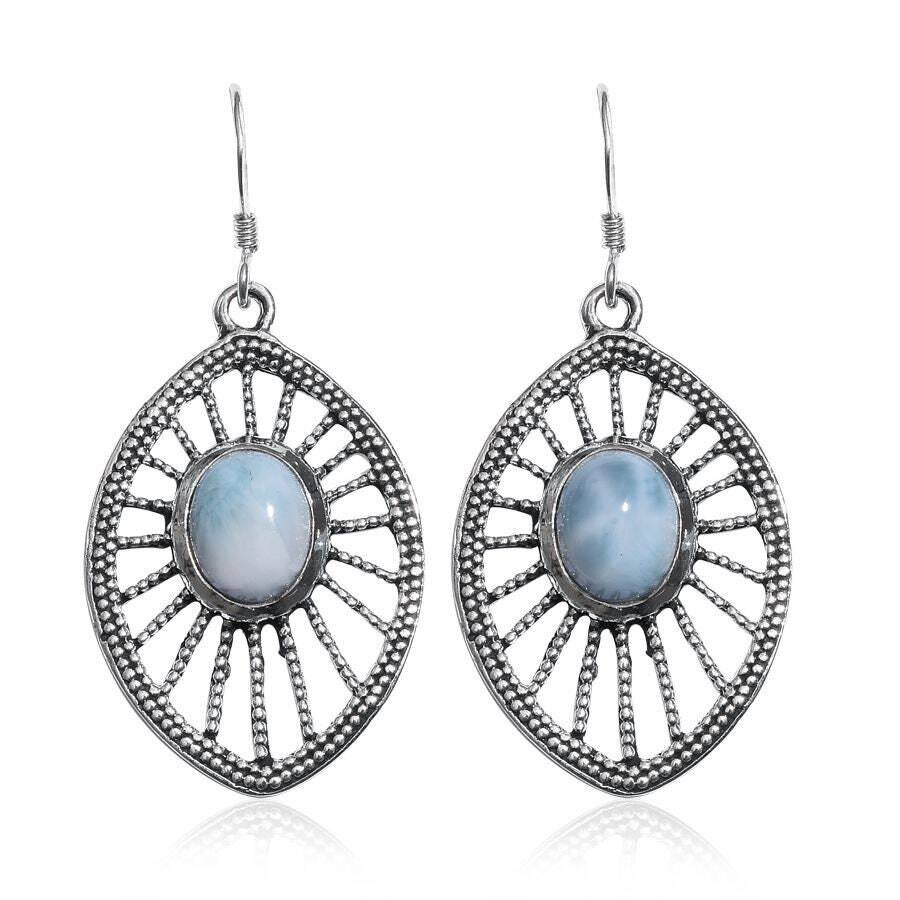 Gift For You ! 925-Sterling Silver Solid Earring Natural Larimar Top Quality Gemstones Earring Handcrafted Charm With Boho EarringCyber2021
