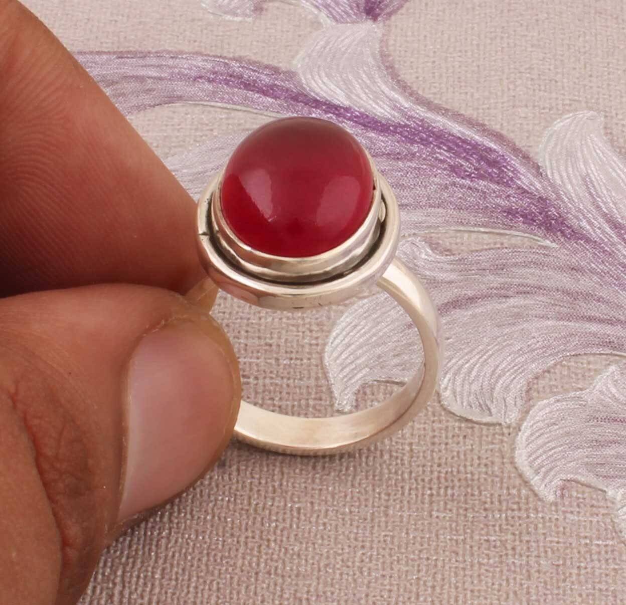 Amazing Red Onyx Top Quality Gemstone 925-Sterling Silver Ring Middle Finger Ring,Antique Silver Ring Gift For HerCyber2021Birthstone