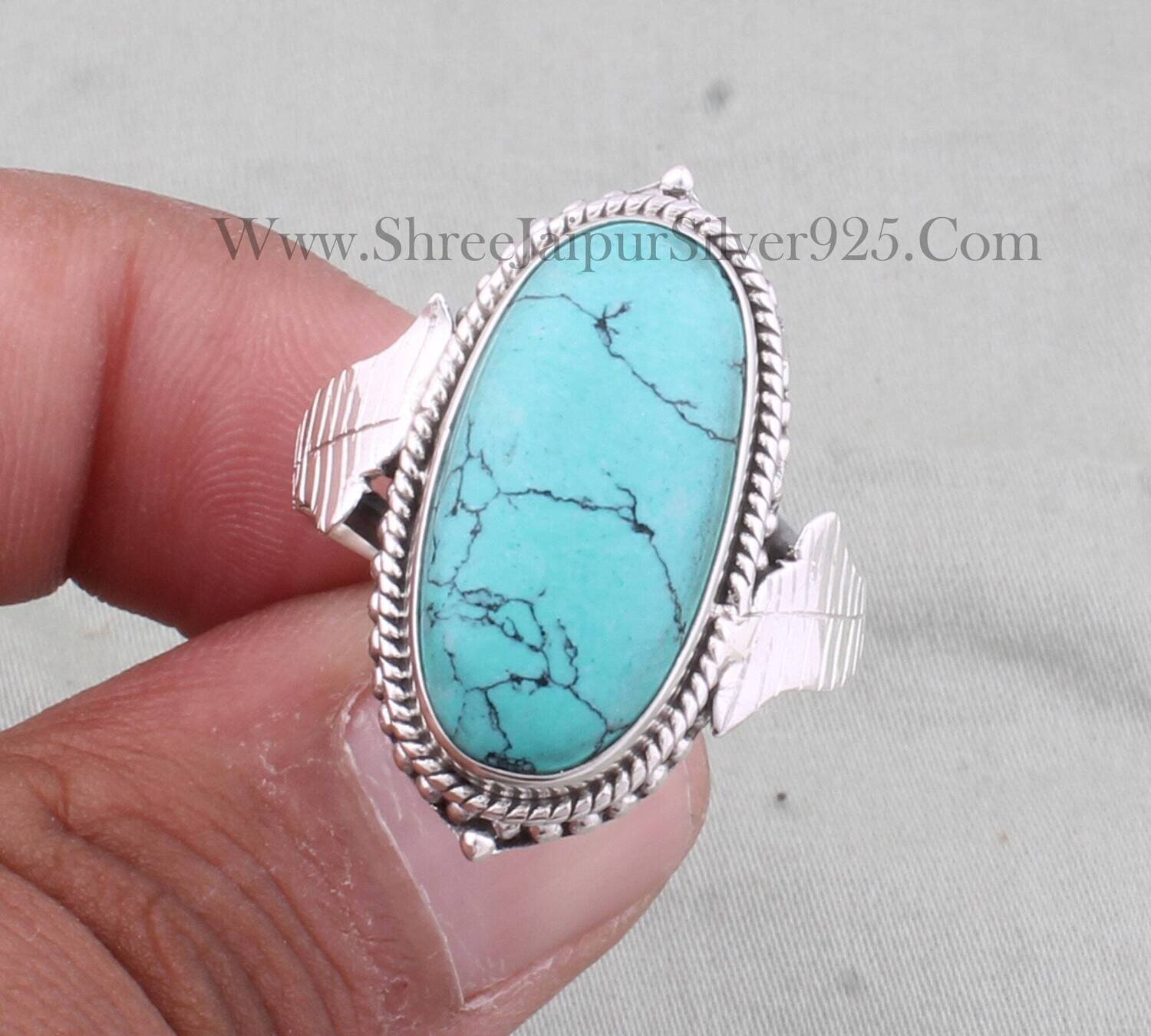 925 Sterling Silver Tibetan Turquoise Oval Gemstone Ring, Designer Handmade Carved Leaves Silver Ring, Women Wedding Jewelry, Gift For Her,