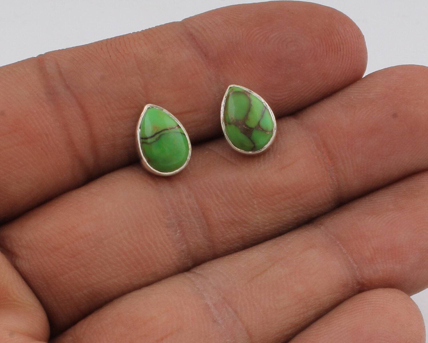 Solid Sterling Silver Earring 925-Silver Sterling Earring  Composite Turquoise Top Quality Gemstone Handmade EarringBestseller2021Etsy