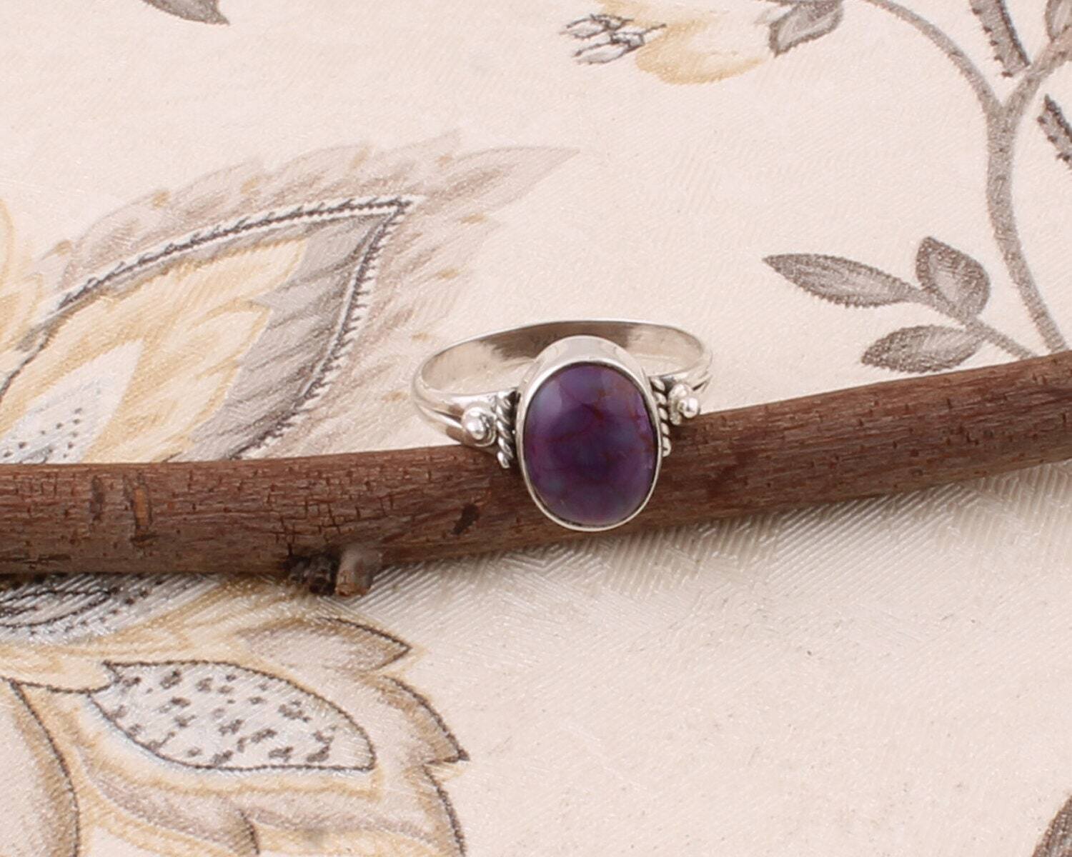 AAA Amazing purple Copper Gemstone Ring Solid 925-Sterling Silver Ring Cabochon Stone Boho Ring Girls Middle Finger Ring Lovely Gift Ring