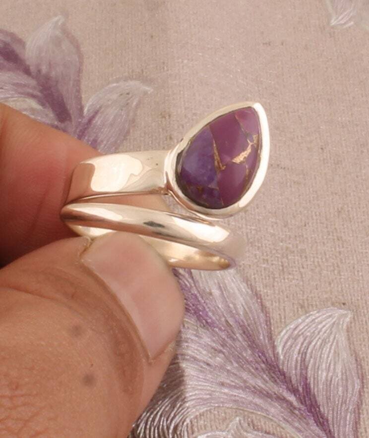 Turquoise Ring * Snack Ring * Sterling Solid Silver Ring * Purple Copper Turquoise Ring * Danty Ring * Snack Design Turquoise Ring *