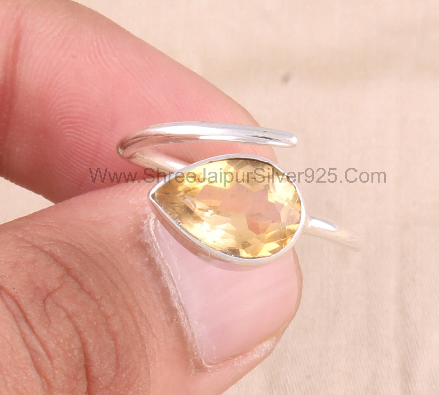 Natural Citrine Solid Silver Ring For Women, 925 Sterling Silver Adjustable Ring, Citrine Handmade Bridesmaid Ring For Anniversary Gift Idea