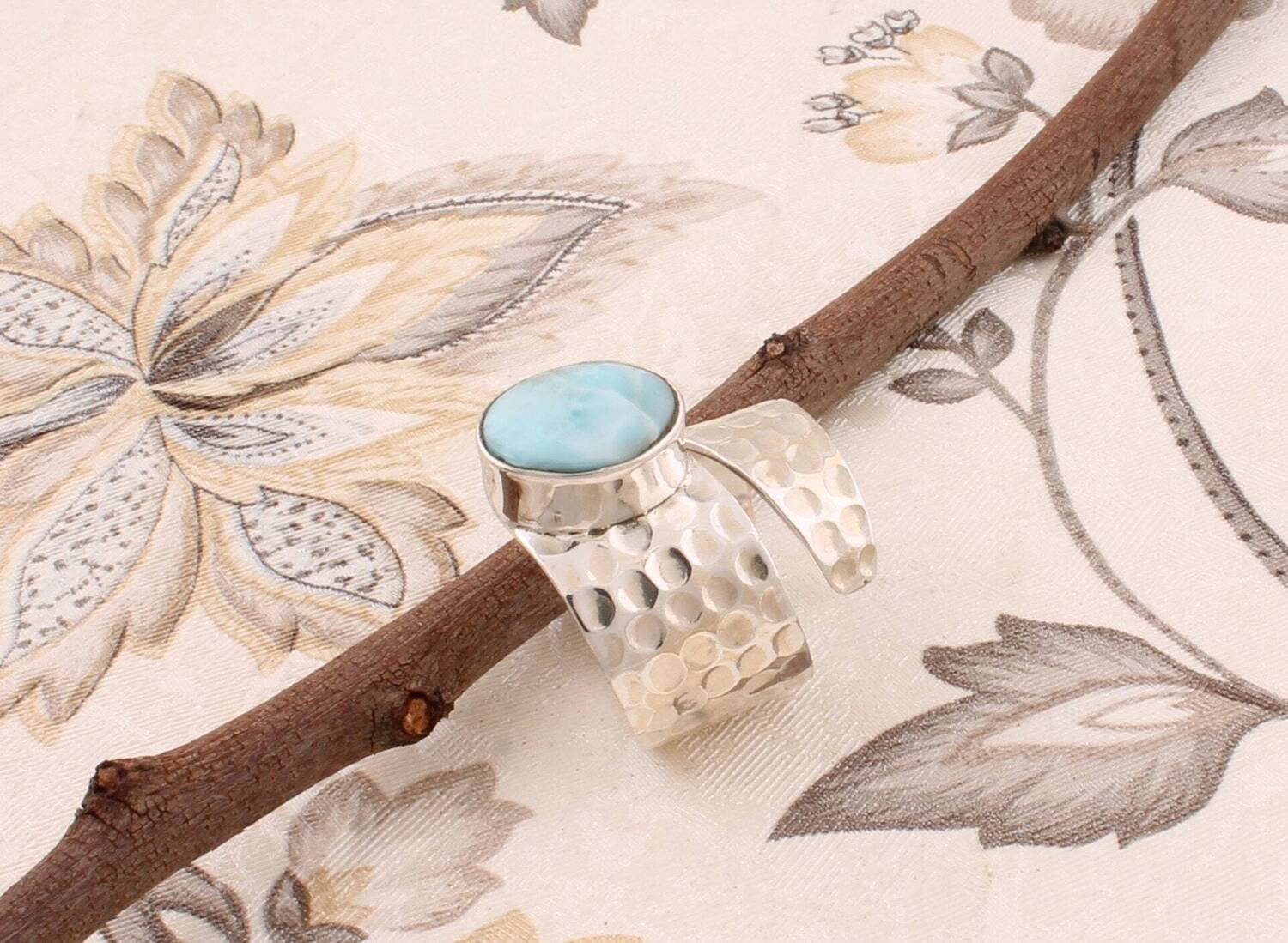 Natural Larimar 925-Sterling Silver Solid Rare Larimar Gemstone Ring Cabochon Stone Boho Stone Handmade Index Finger Ring ETSYCYBER2021