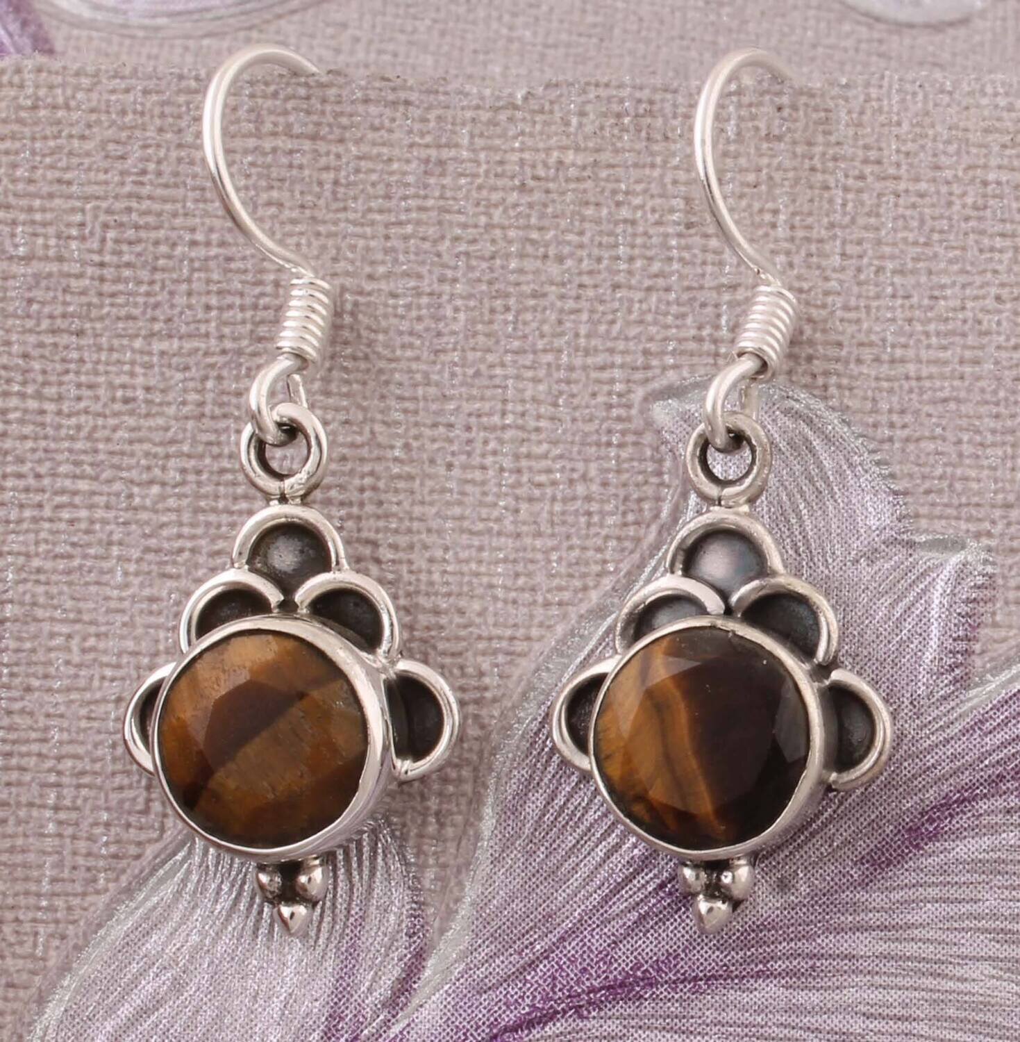 Amazing Tiger-Eye Gemstone Earring Top Rare Stone Earring 925-Sterling Silver Earring,Wedding Earring,Circle Earring Antique Silver Earring