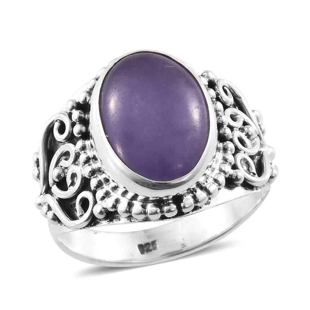 Gift For You ! Solid 925-Sterling Silver Ring With Natural Purple Jade AAA+Quality Gemstone Handcrafted Boho Ring Middle Finger Ring