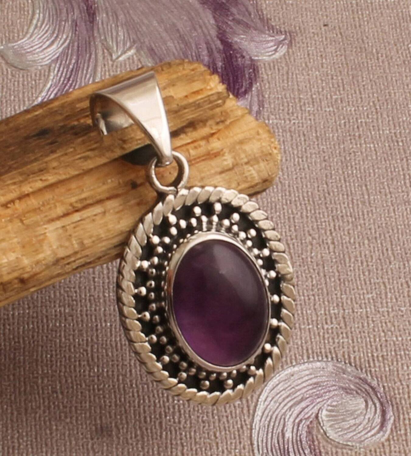 Natural Purple Amethyst Solid 925 Sterling Silver Necklace Pendant For Women Handmade Amethyst Oval Gemstone Pendant For Wedding Anniversary