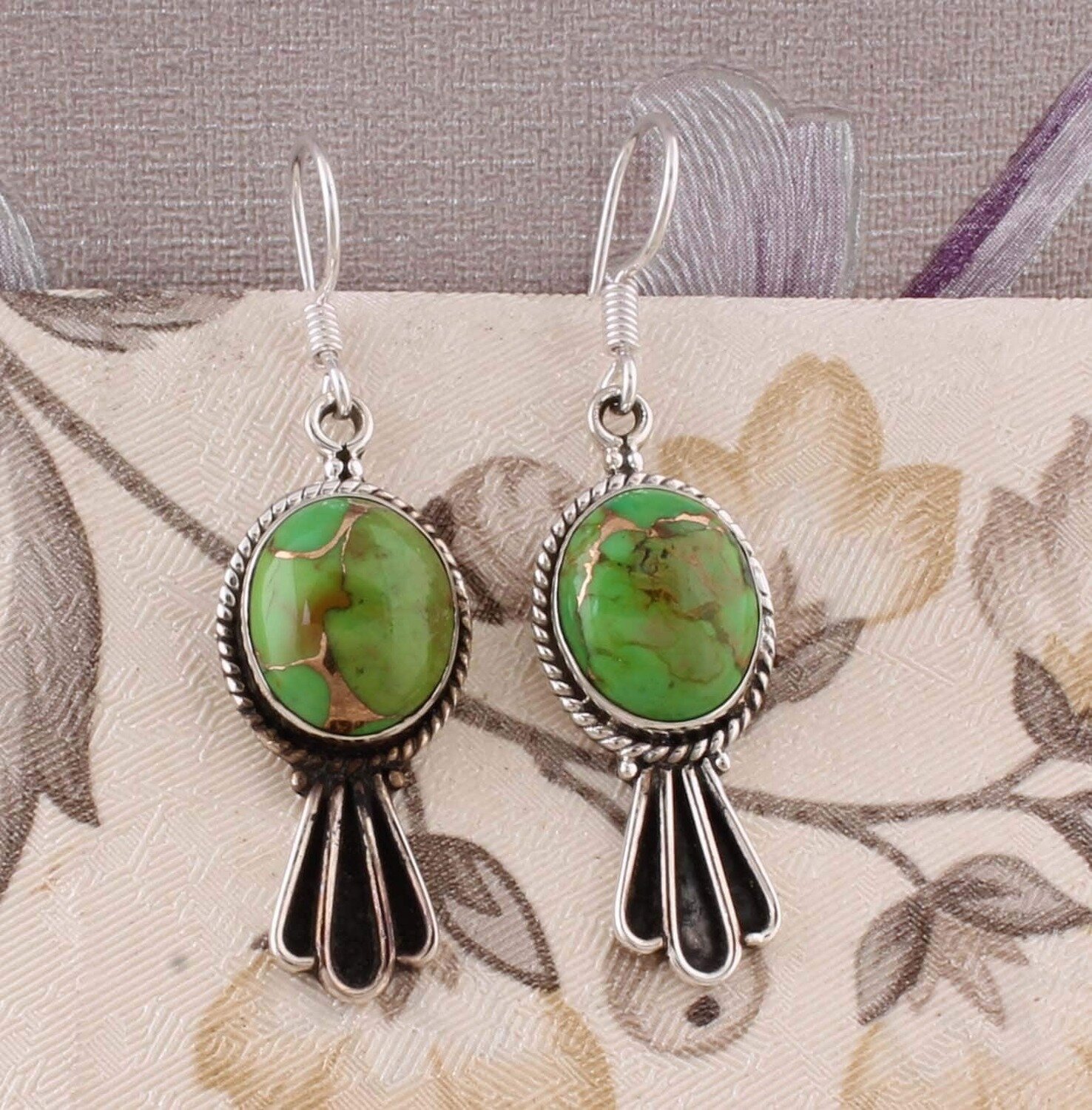 Composite Turquoise AAA+Quality Gemstone Earring Cabochon Stone Boho Earring 925-Antique Silver Earring,Wedding Earring Gift For Her
