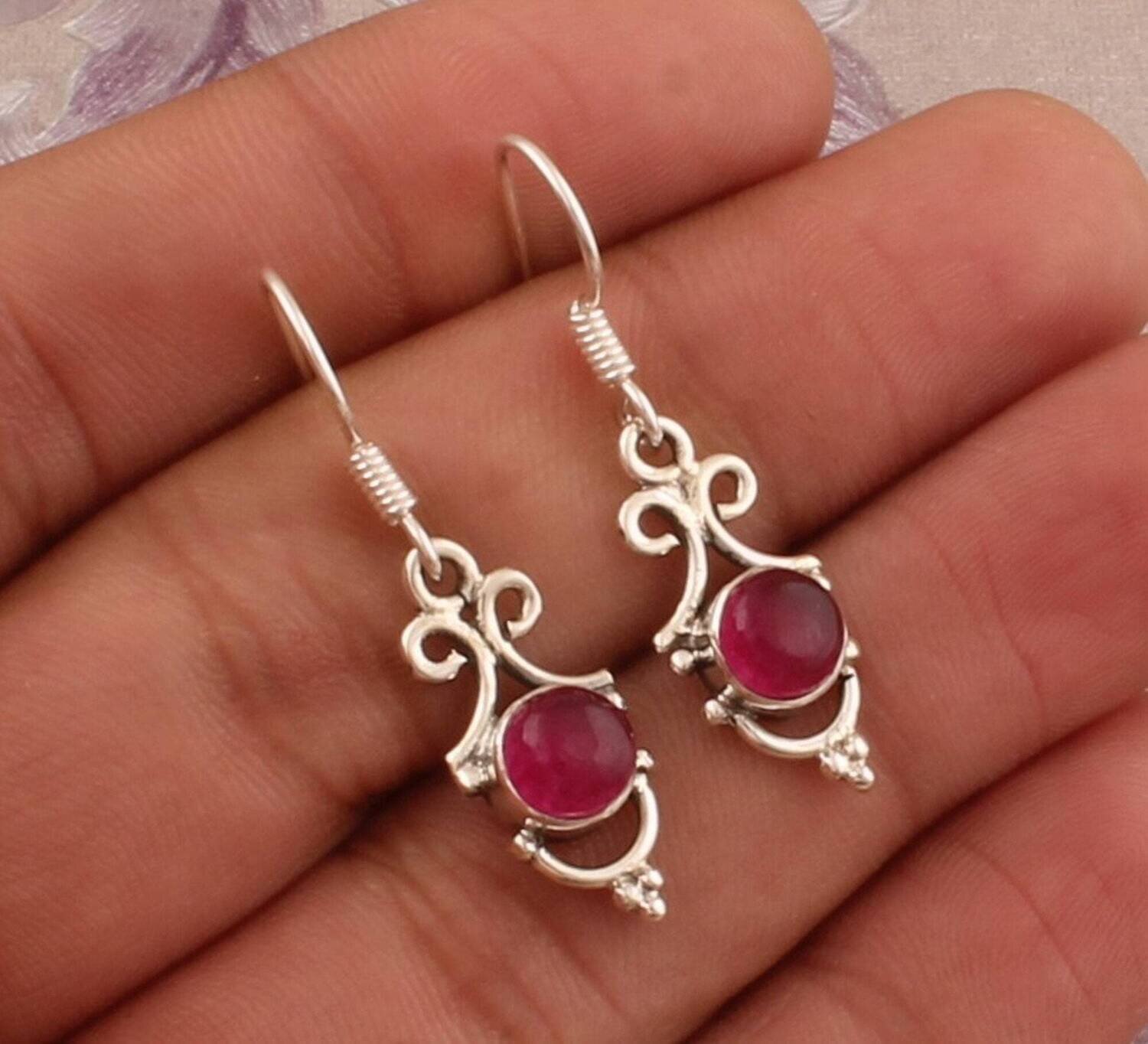 Pink Jade Round Gemstone Silver Earrings, 925 Sterling Silver Earrings, Designer Handmade Jewelry Gift Idea, Women Earrings, Etsy Cyber 2021