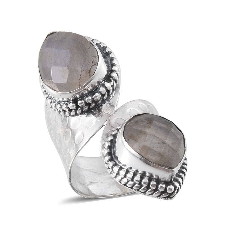 Gift For You ! Solid 925-Sterling Silver Ring With Natural Labradorite Gemstone Ring Cut Stone  Boho Ring Handcrafted Middle Finger Ring