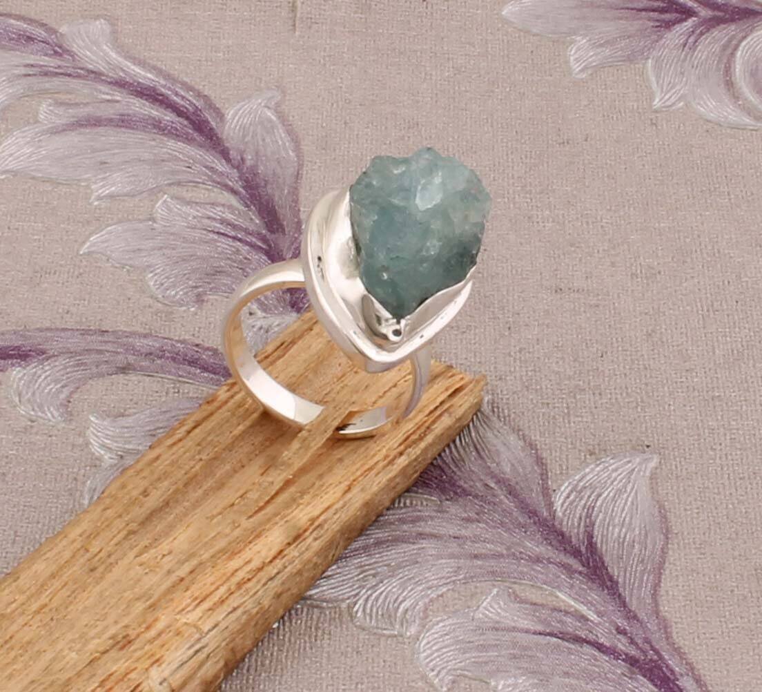 aquamarine gemstone Rough Ring,925 Sterling Solid Silver Ring,Sky Blue Color Rough Middle Ring,One-Of-Kind ItemBestseller2021EtsyBirthstone