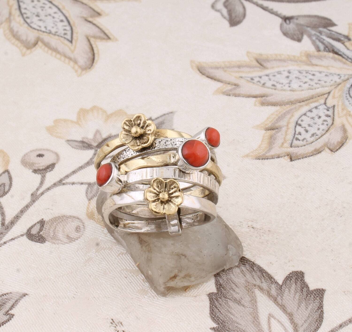 Solid 925-Sterling Silver Ring With Natural Coral Gemstone Ring Cabochon Stone Boho Ring Spinner Meditation Ring (Thumb Ring ) ETSYCYBER2021