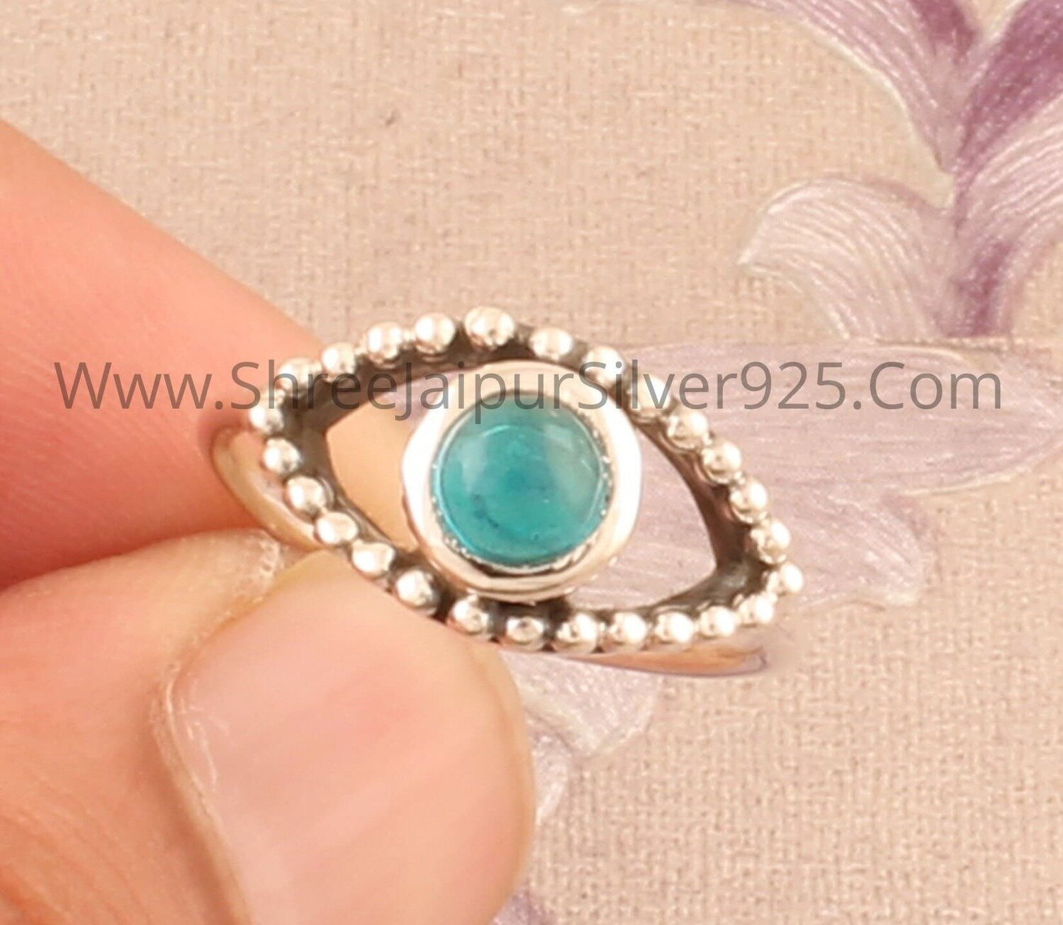 Apatite Blue Topaz Quartz Ring, 925 Sterling Silver Evil Eye Ring, Evil Eye Ring, Round Gemstone Ring, Designer Handmade Jewelry Gift Idea